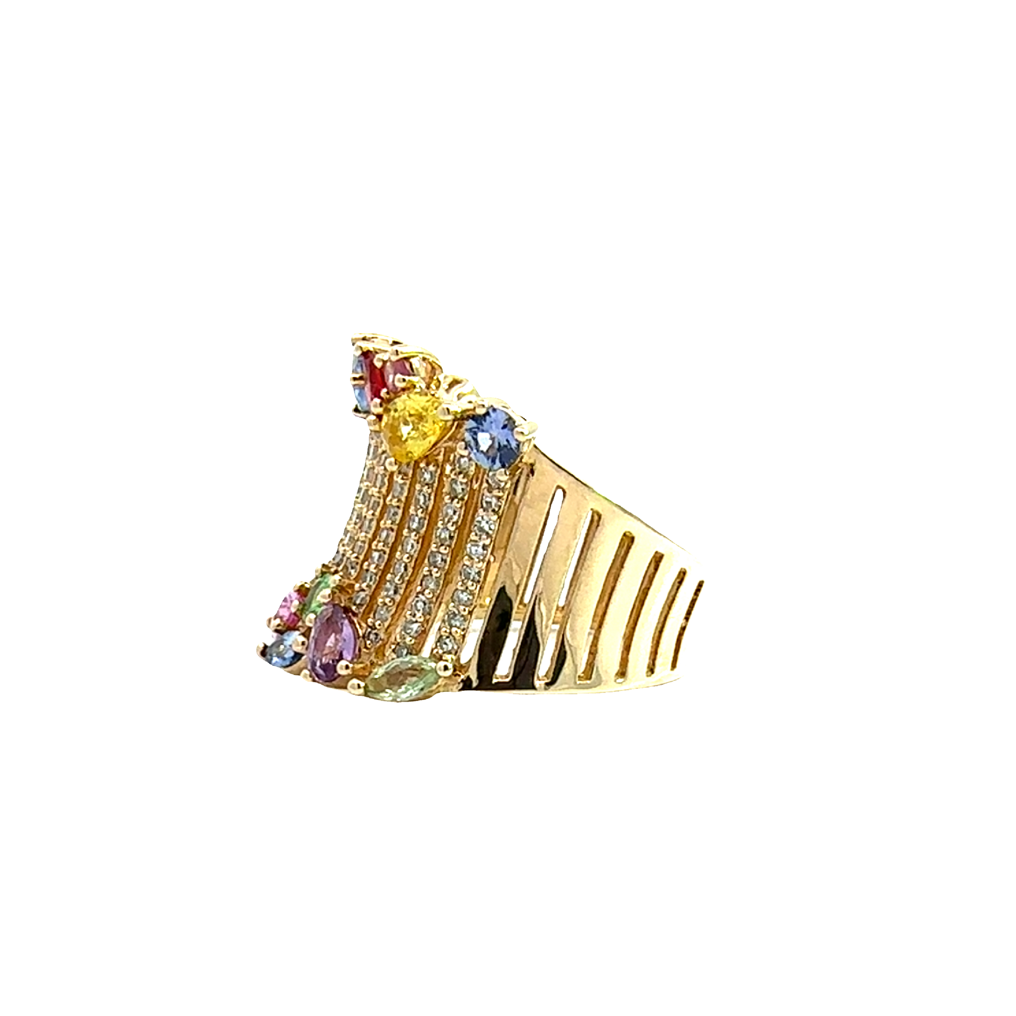 Estate Effy 14K Gold, 0.52ctw Diamond, Sapphire & Tsavorite Ring