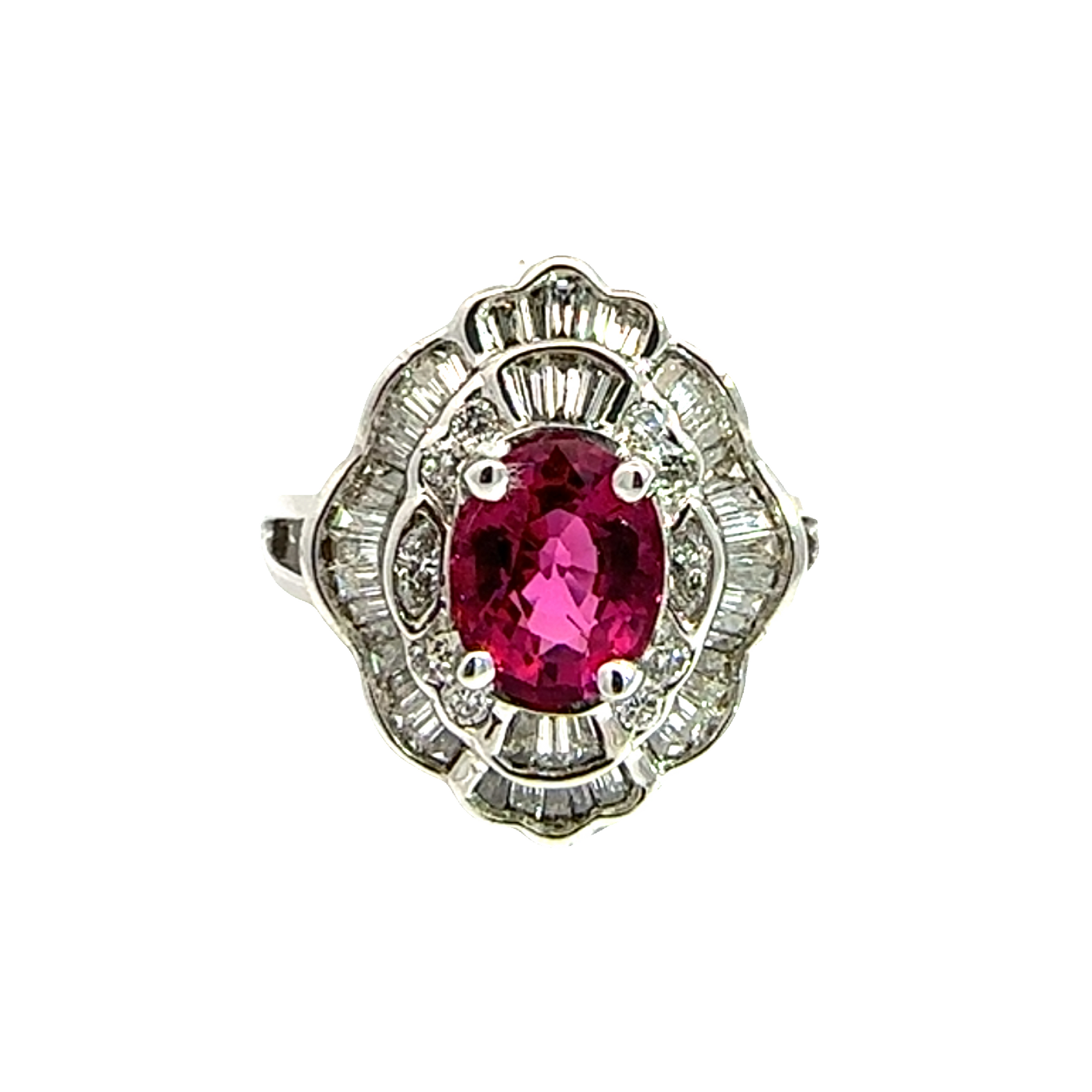 Vintage 18k White Gold Oval 2.30ctw Tourmaline and 1.05ctw Diamond Ring