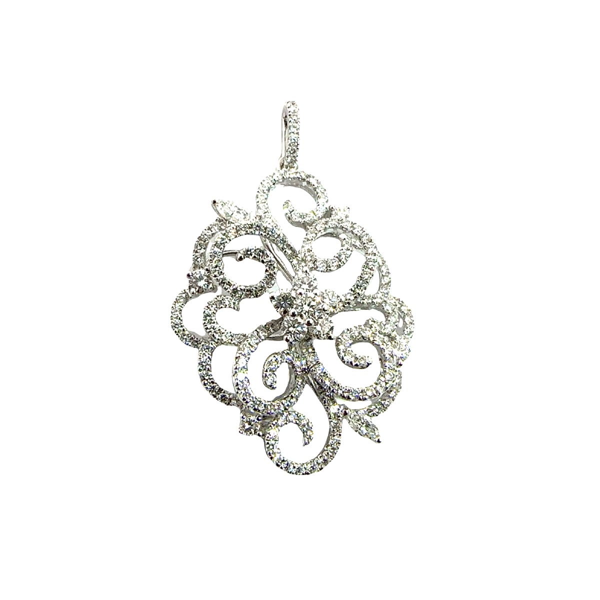 Vintage 18k White Gold and 1.24ctw Diamond Floral Pendant