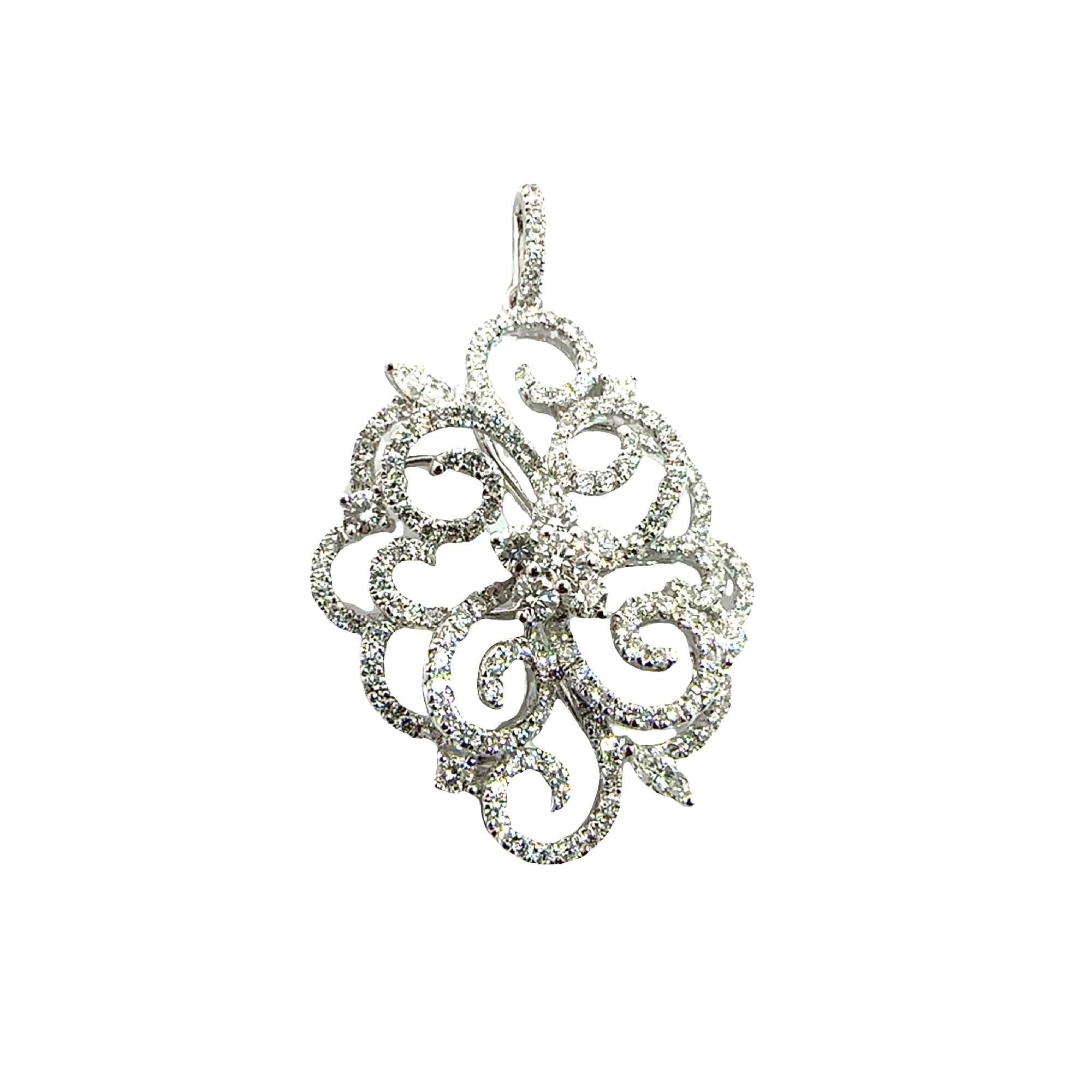 Vintage 18k White Gold and 1.24ctw Diamond Floral Pendant