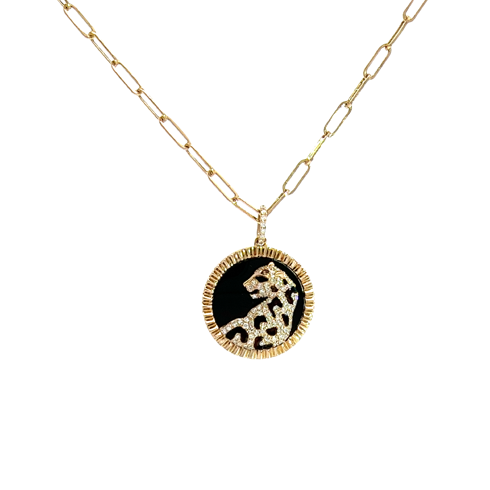 Estate Effy Panther 14K Yellow Gold, 3.15ctw Onyx & 0.28ctw Diamond Pendant Necklace 18"