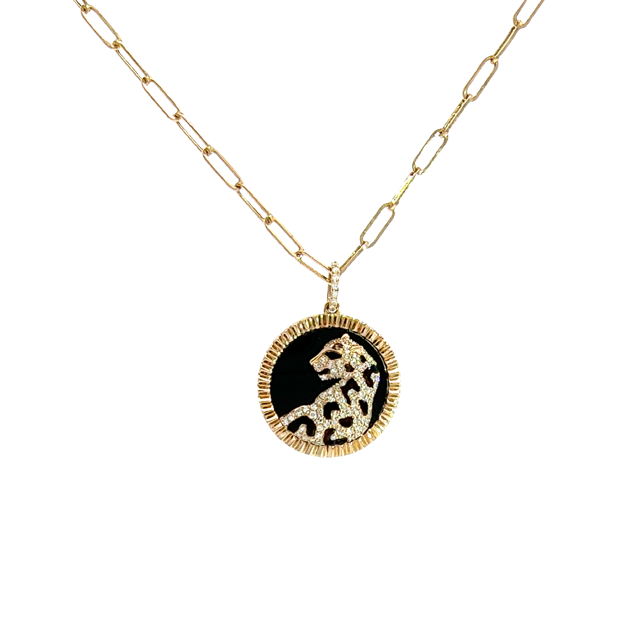Estate Effy Panther 14K Yellow Gold, 3.15ctw Onyx & 0.28ctw Diamond Pendant Necklace 18"