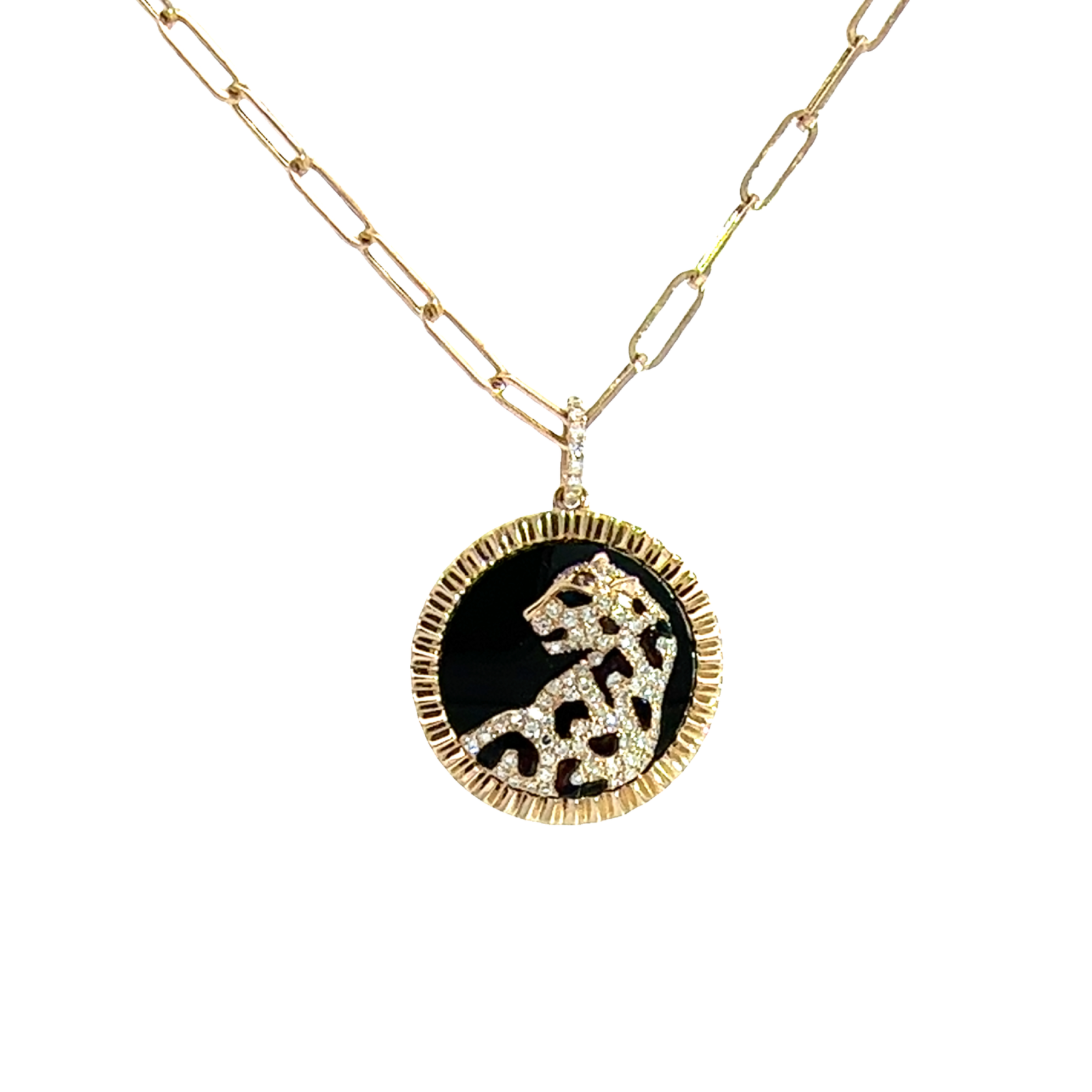 Estate Effy Panther 14K Yellow Gold, 3.15ctw Onyx & 0.28ctw Diamond Pendant Necklace 18"