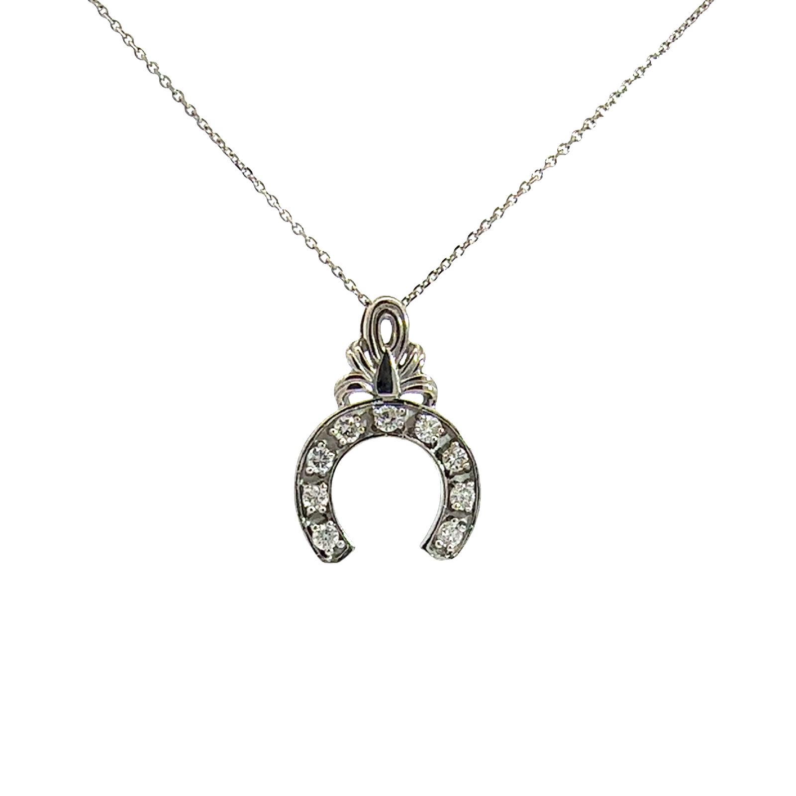 Vintage 14k White Gold 0.43ctw Diamond Horseshoe Necklace 16"