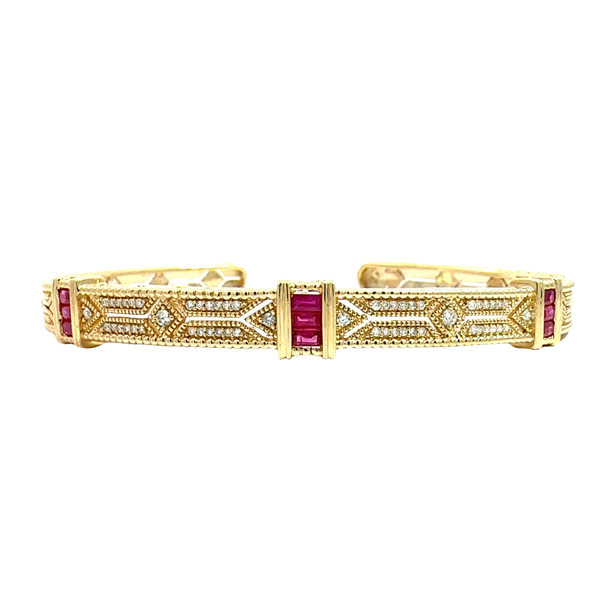 Estate Judith Ripka 14k Yellow Gold Ruby and Diamond Estate Cuff