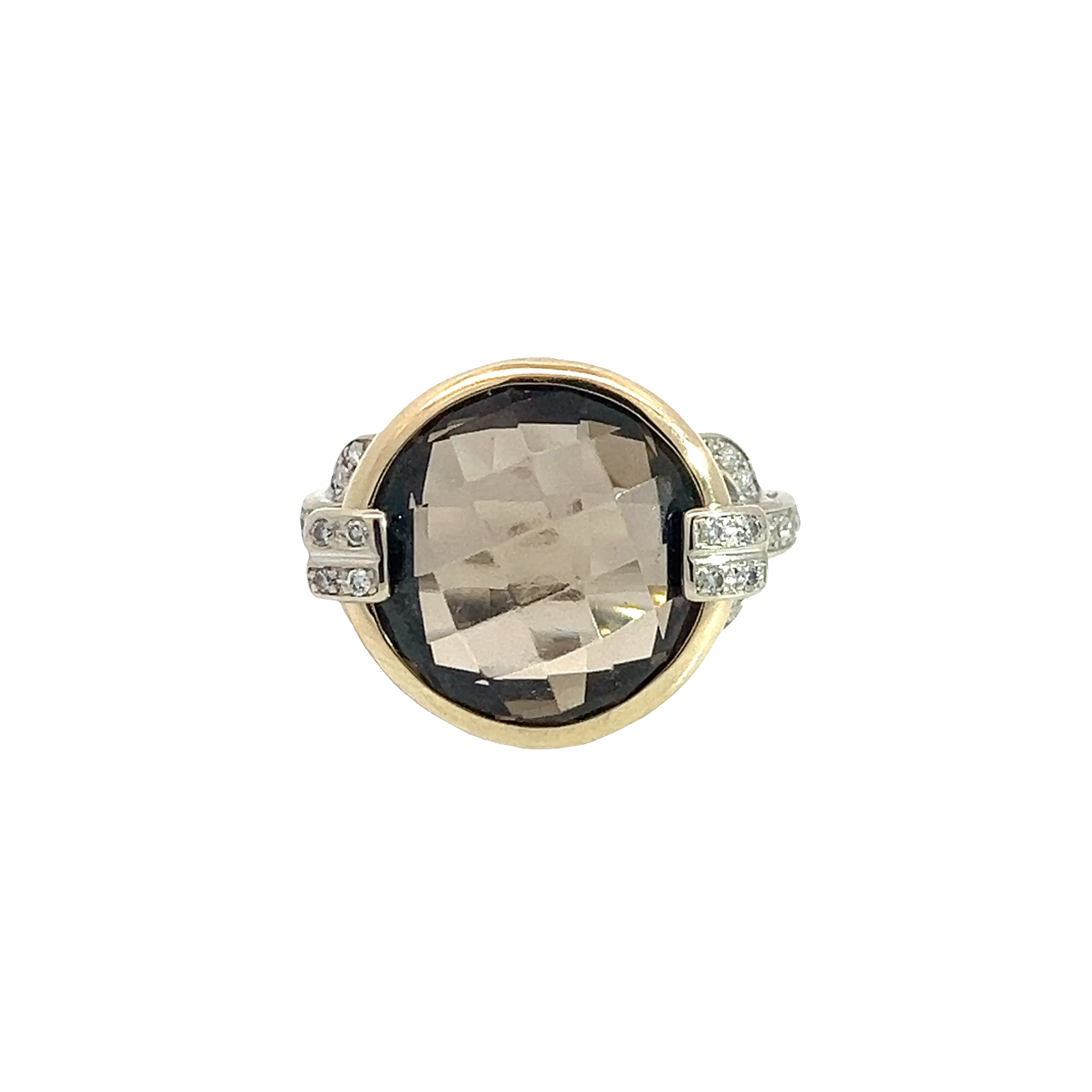 Vintage 14k Multi-Tone Gold 9.50ctw Smokey Topaz and 0.18ctw Diamond Ring