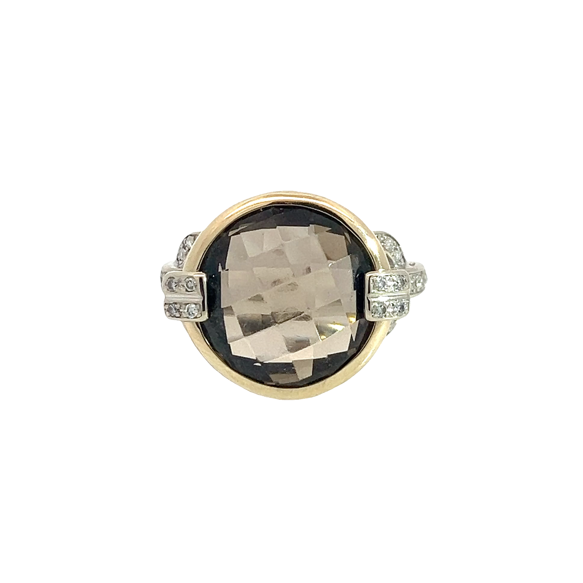 Vintage 14k Multi-Tone Gold 9.50ctw Smokey Topaz and 0.18ctw Diamond Ring