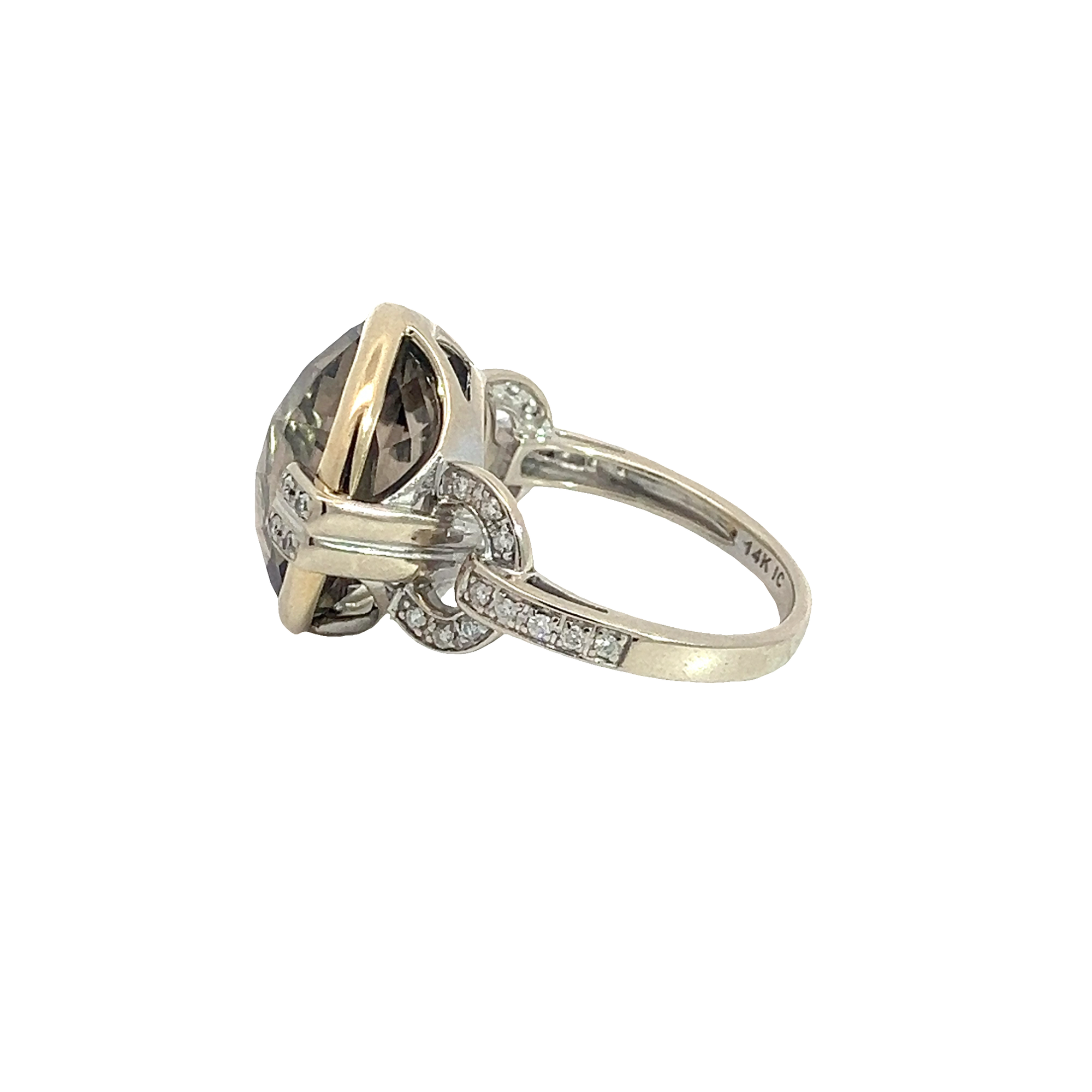 Vintage 14k Multi-Tone Gold 9.50ctw Smokey Topaz and 0.18ctw Diamond Ring