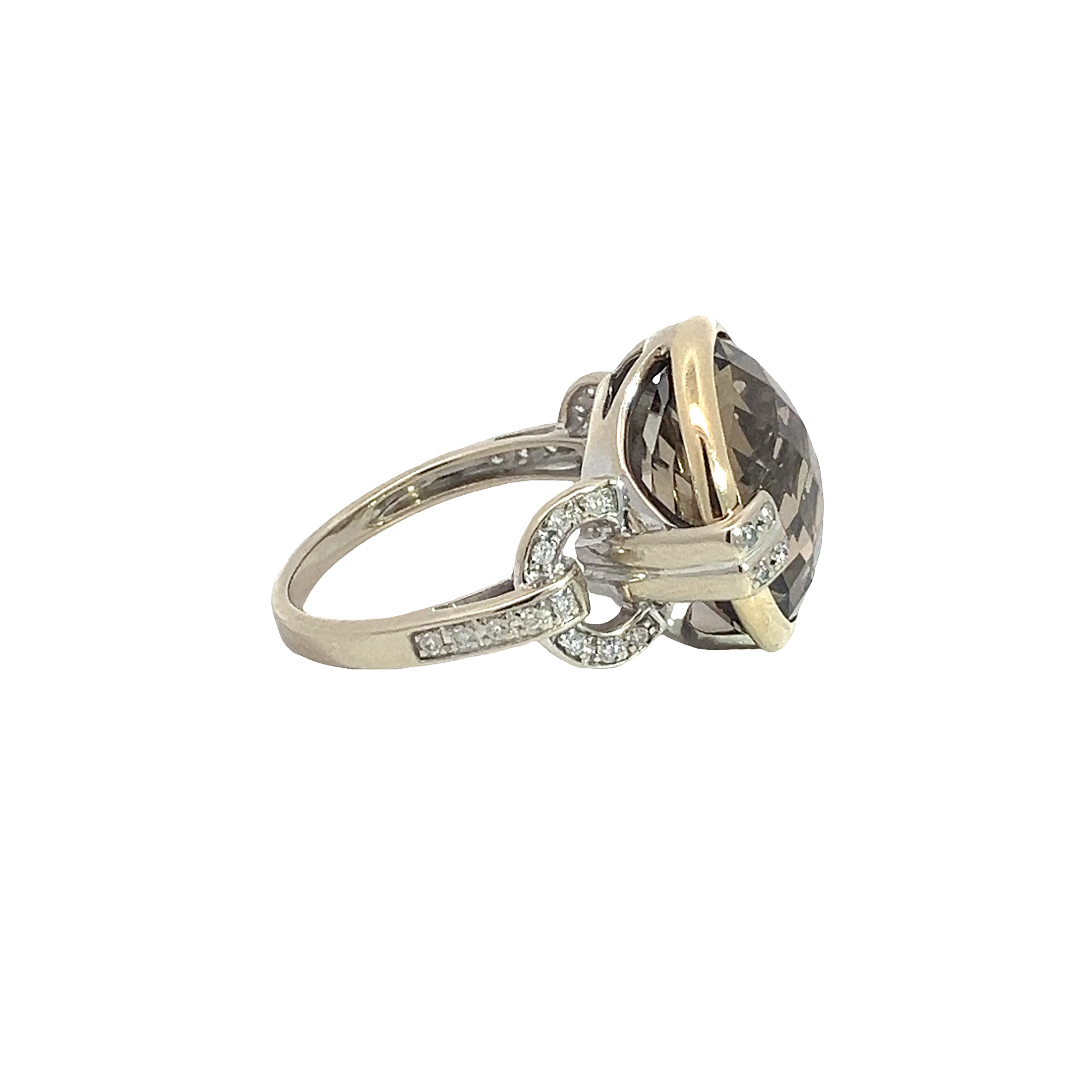 Vintage 14k Multi-Tone Gold 9.50ctw Smokey Topaz and 0.18ctw Diamond Ring