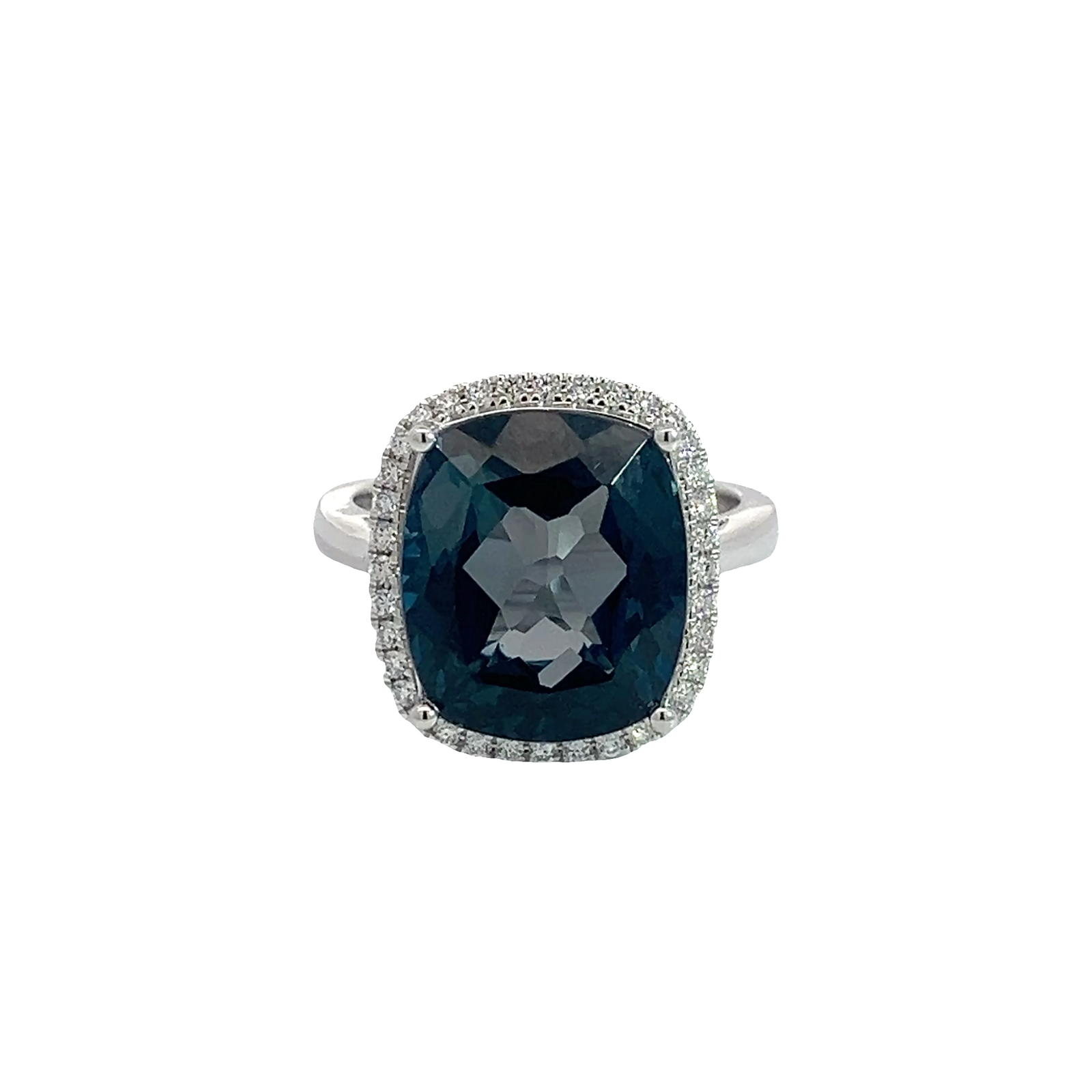 Estate EFFY 14k White Gold London Blue 10.00ctw Topaz and 0.32ctw Diamond Ring