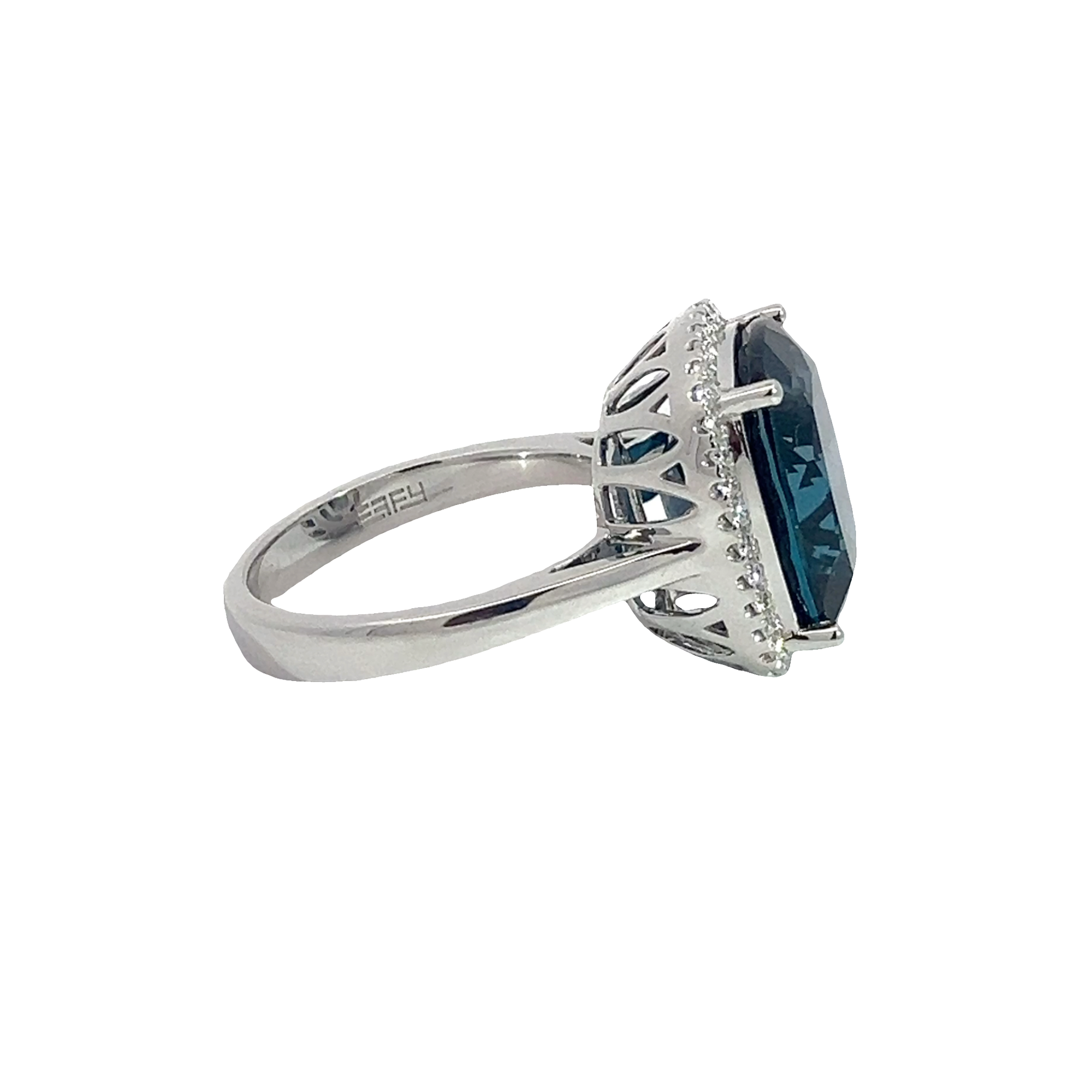 Estate EFFY 14k White Gold London Blue 10.00ctw Topaz and 0.32ctw Diamond Ring
