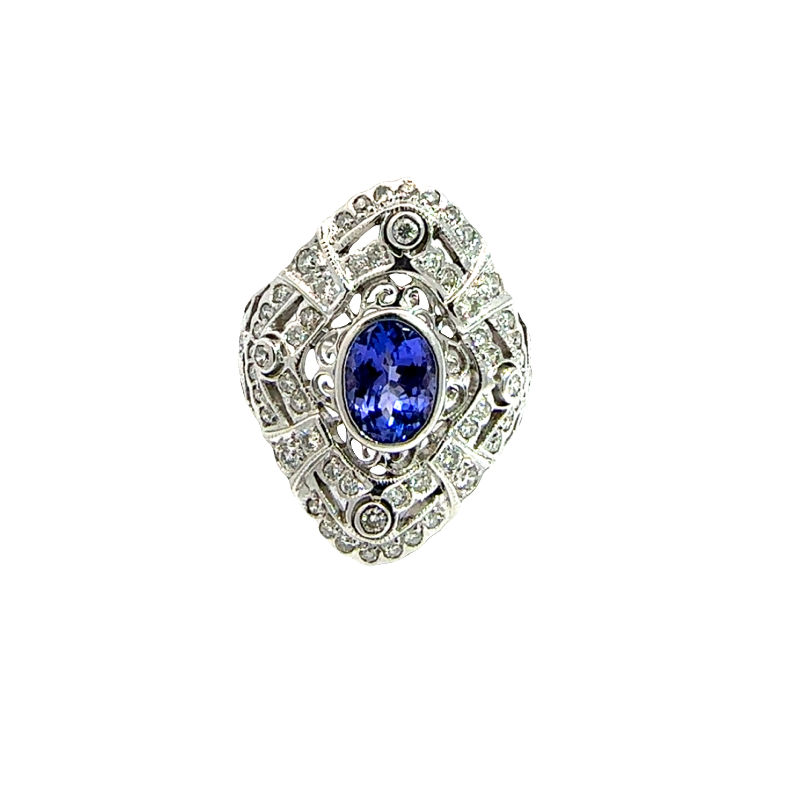 Vintage Le Vian 18k White Gold Bezel Set 1.17ctw Tanzanite and 0.61ctw Diamond Cocktail Ring