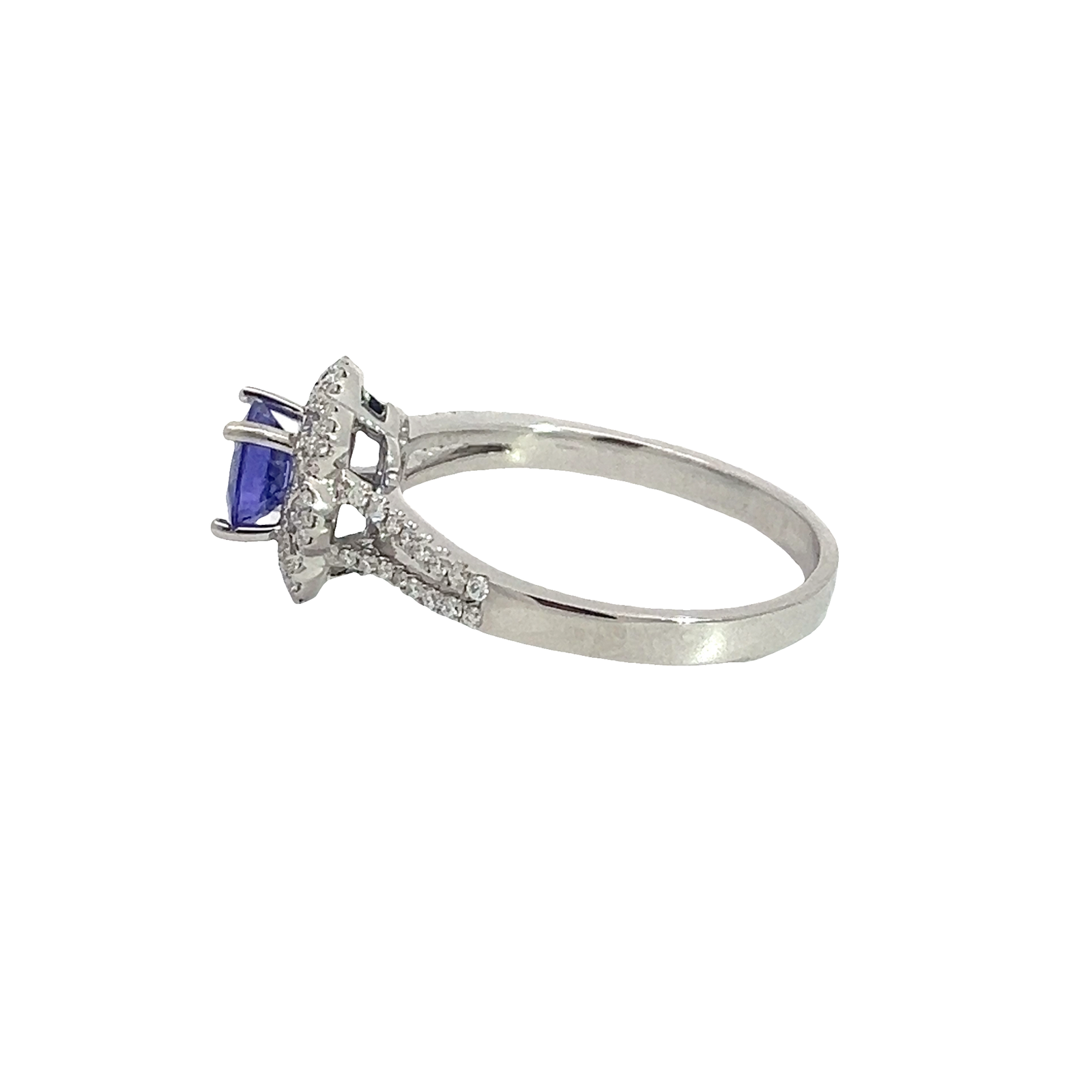 Vintage 18k White Gold 0.80ctw Tanzanite and 0.62ctw Diamond Flower Ring