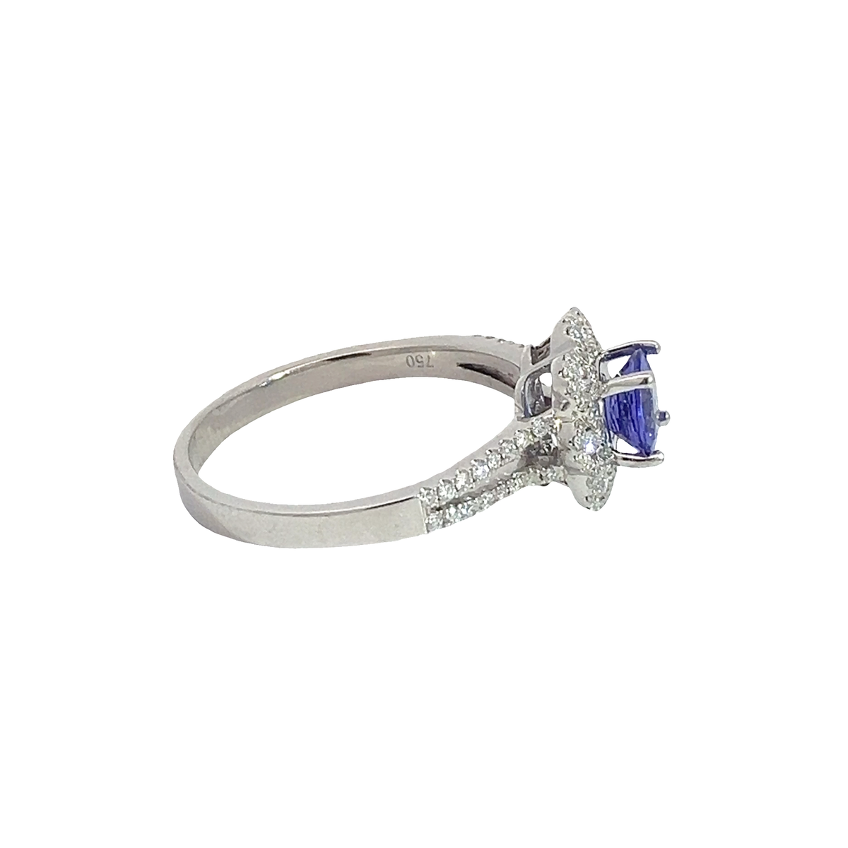 Vintage 18k White Gold 0.80ctw Tanzanite and 0.62ctw Diamond Flower Ring