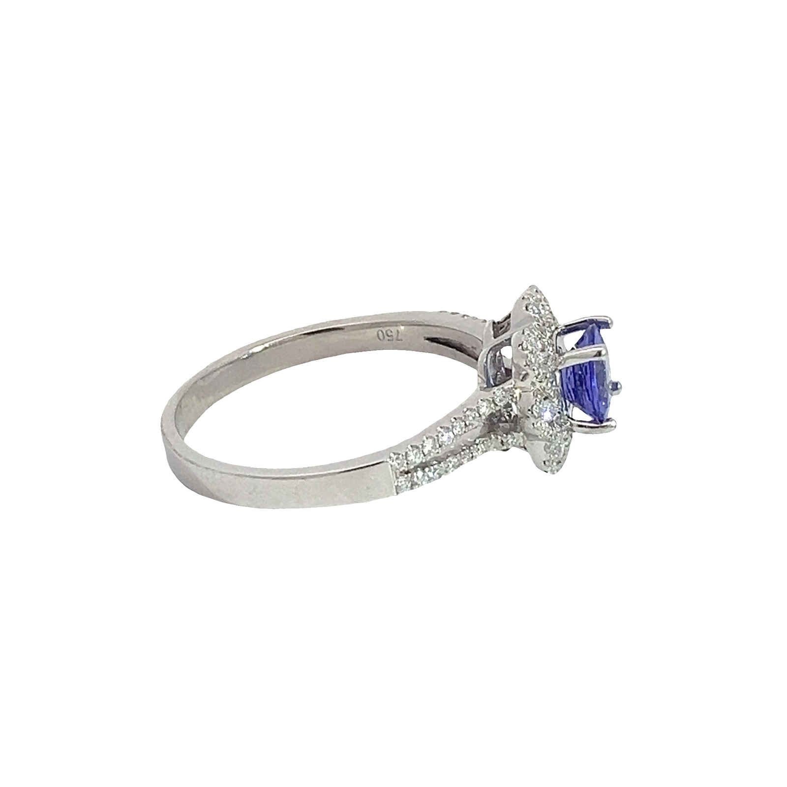 Vintage 18k White Gold 0.80ctw Tanzanite and 0.62ctw Diamond Flower Ring