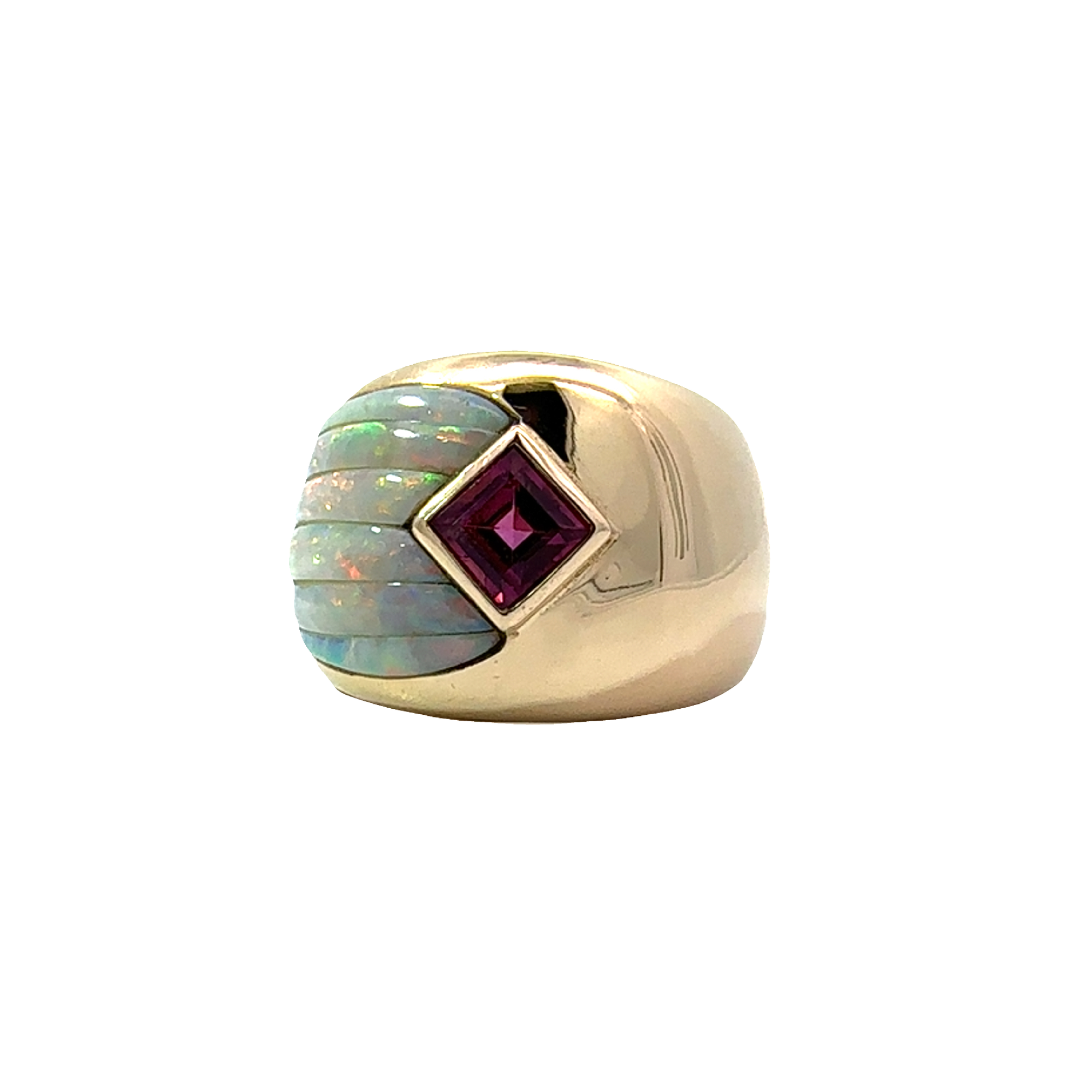 Estate Kabana 14k Yellow Gold Opal and 0.75ctw Rhodolite Garnet Ring
