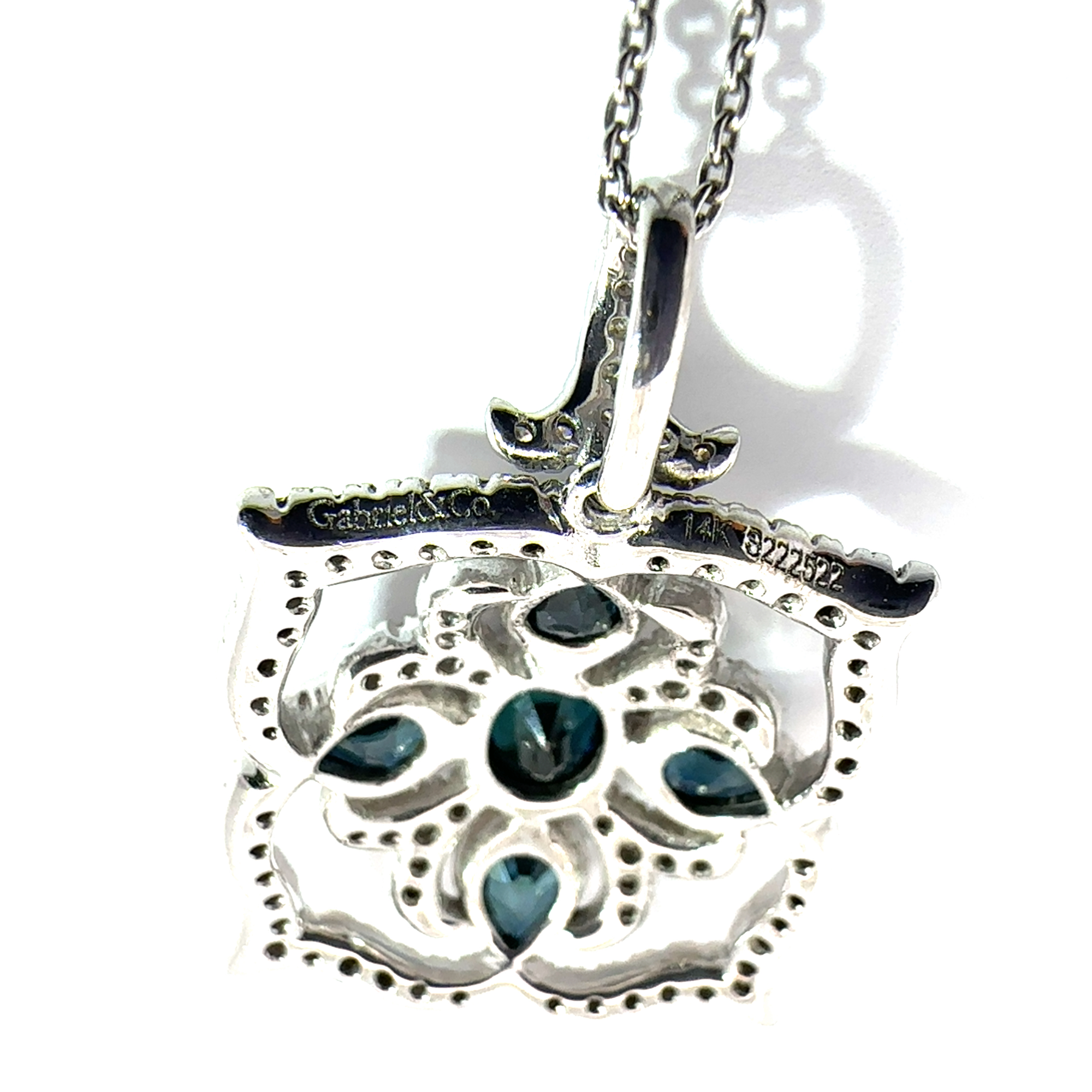 Estate Gabriel & Co 14k White gold 1.09ctw Sapphire and 0.50ctw Diamond Pendant Necklace