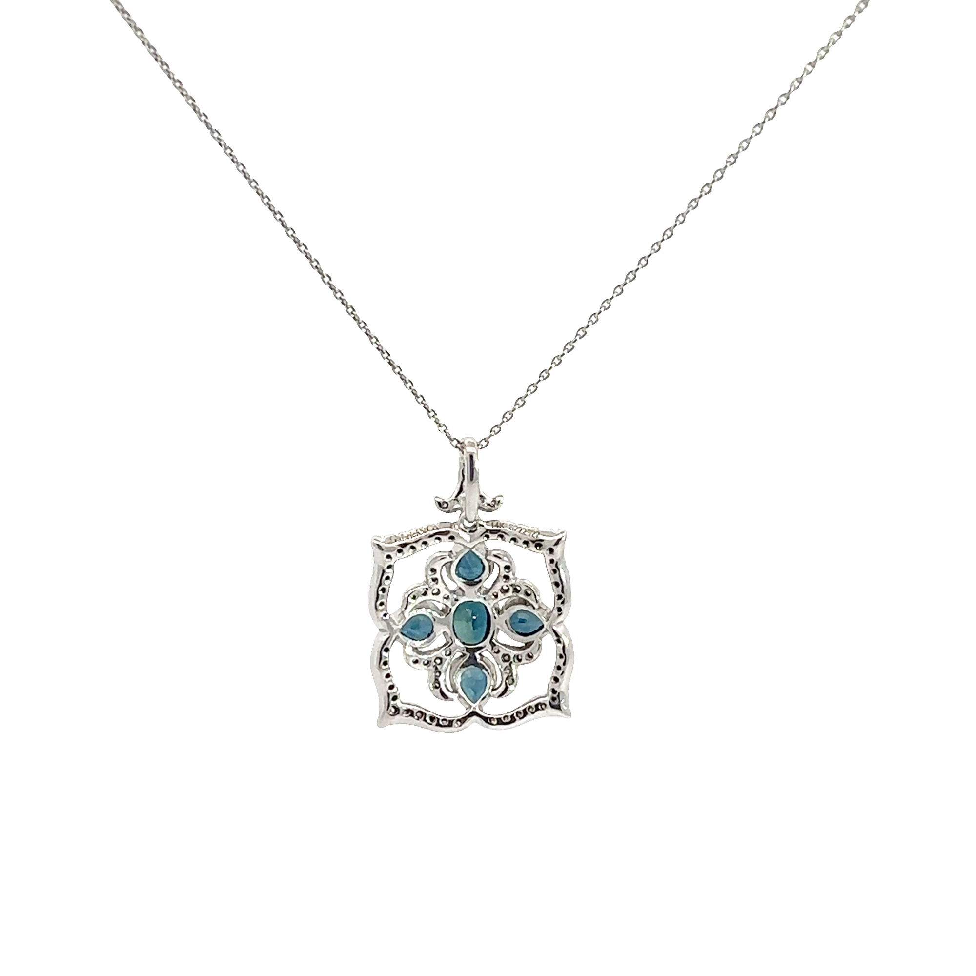 Estate Gabriel & Co 14k White gold 1.09ctw Sapphire and 0.50ctw Diamond Pendant Necklace