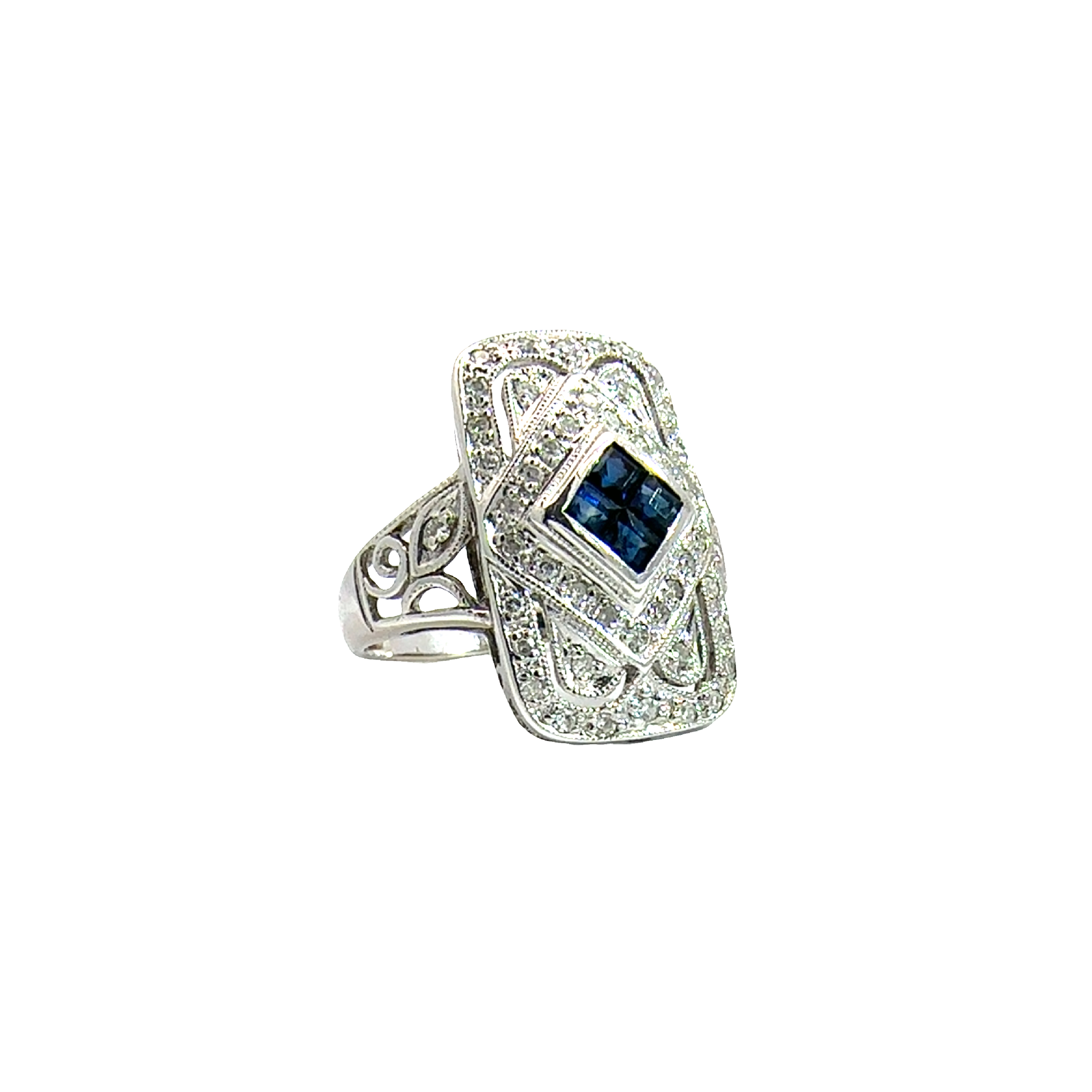 Estate 14k White Gold 0.36ctw Sapphire and 0.28ctw Diamond Ring