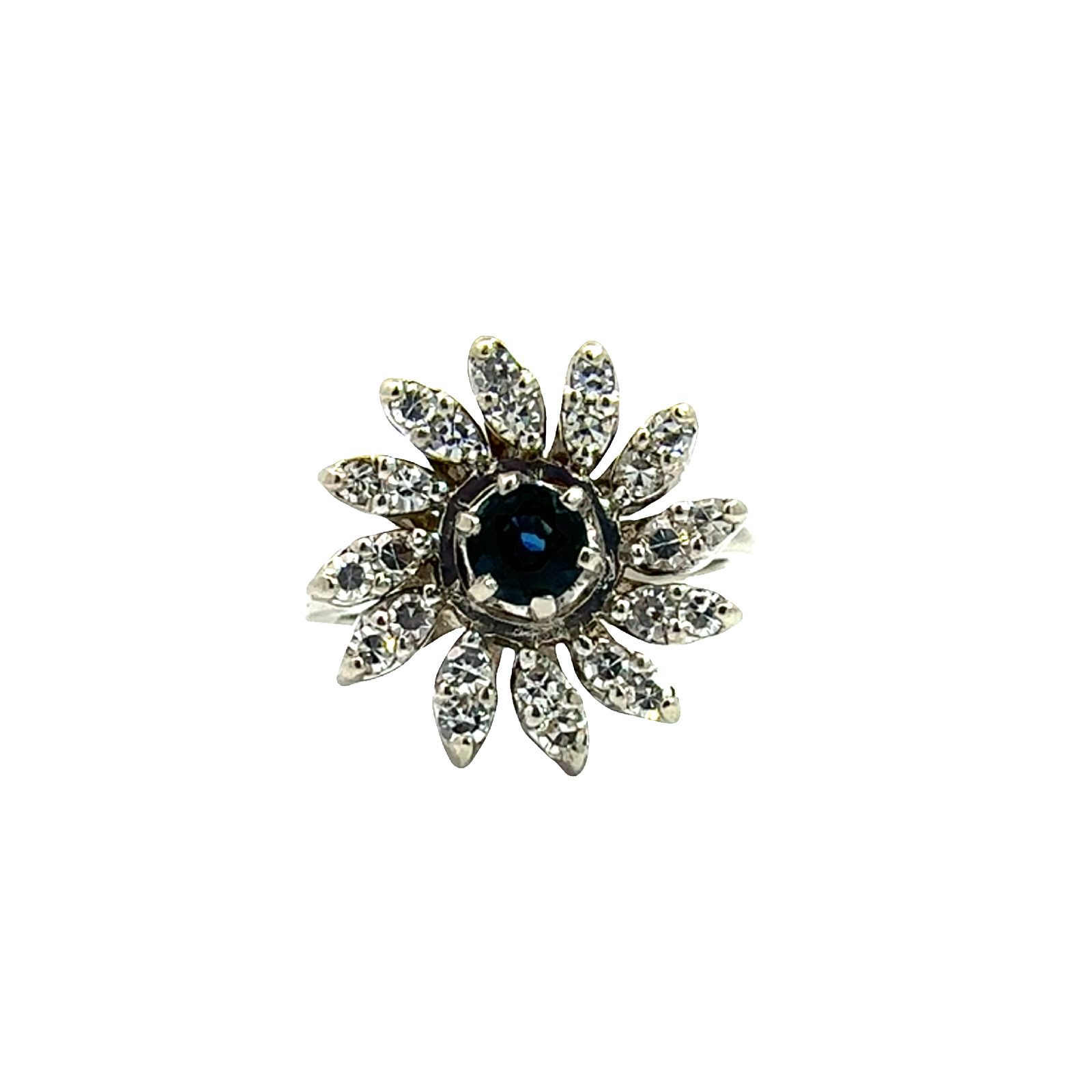 Vintage 14k White Gold 0.25ctw Sapphire and 0.48ctw Diamond Floral Ring