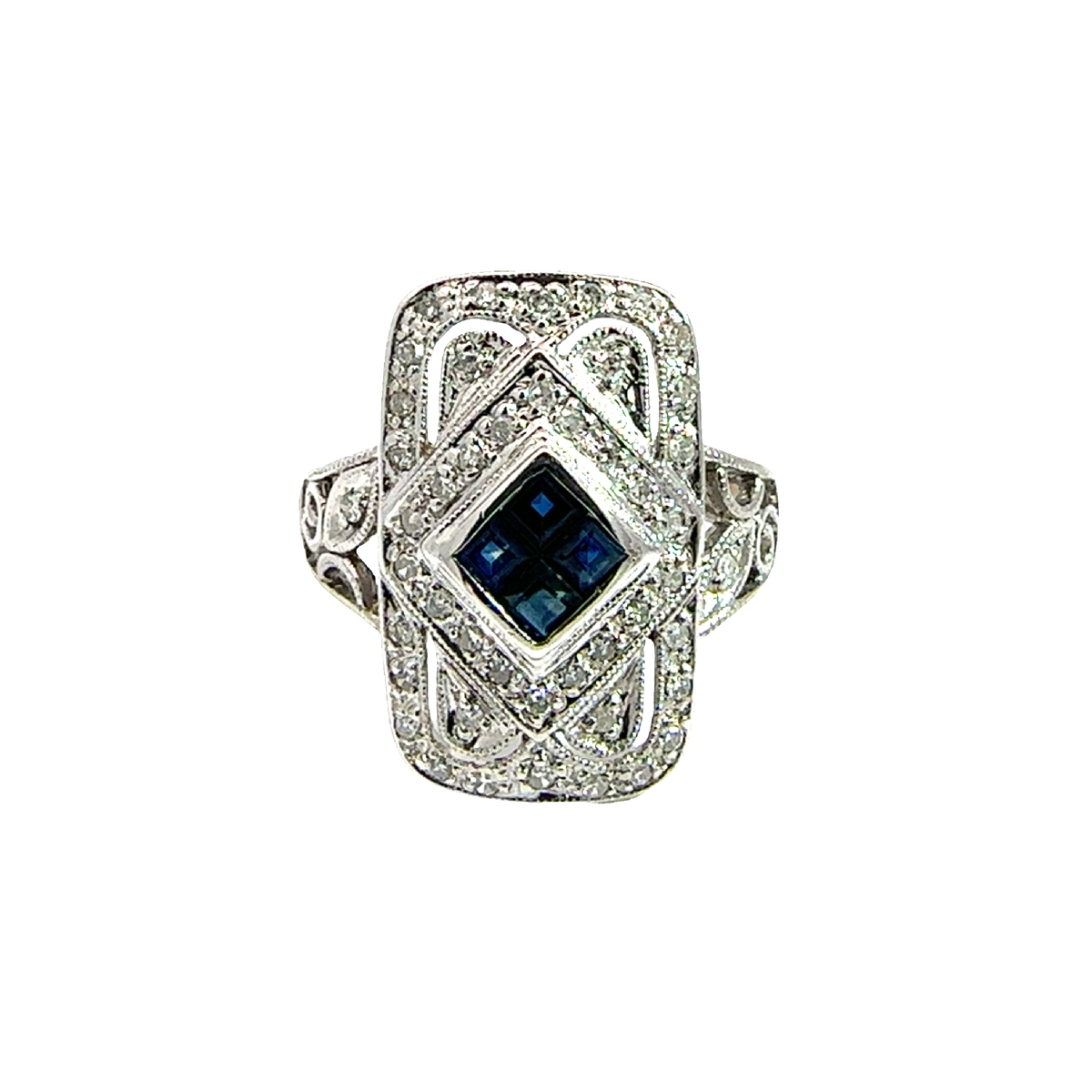 Estate 14k White Gold 0.36ctw Sapphire and 0.28ctw Diamond Ring