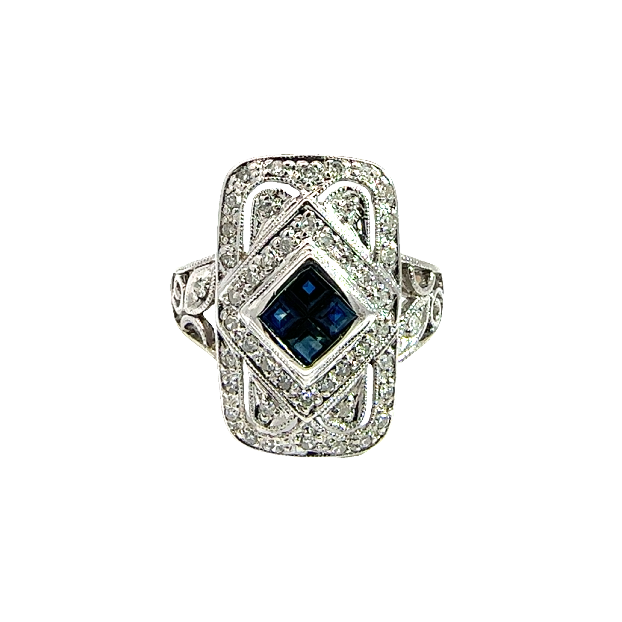 Estate 14k White Gold 0.36ctw Sapphire and 0.28ctw Diamond Ring