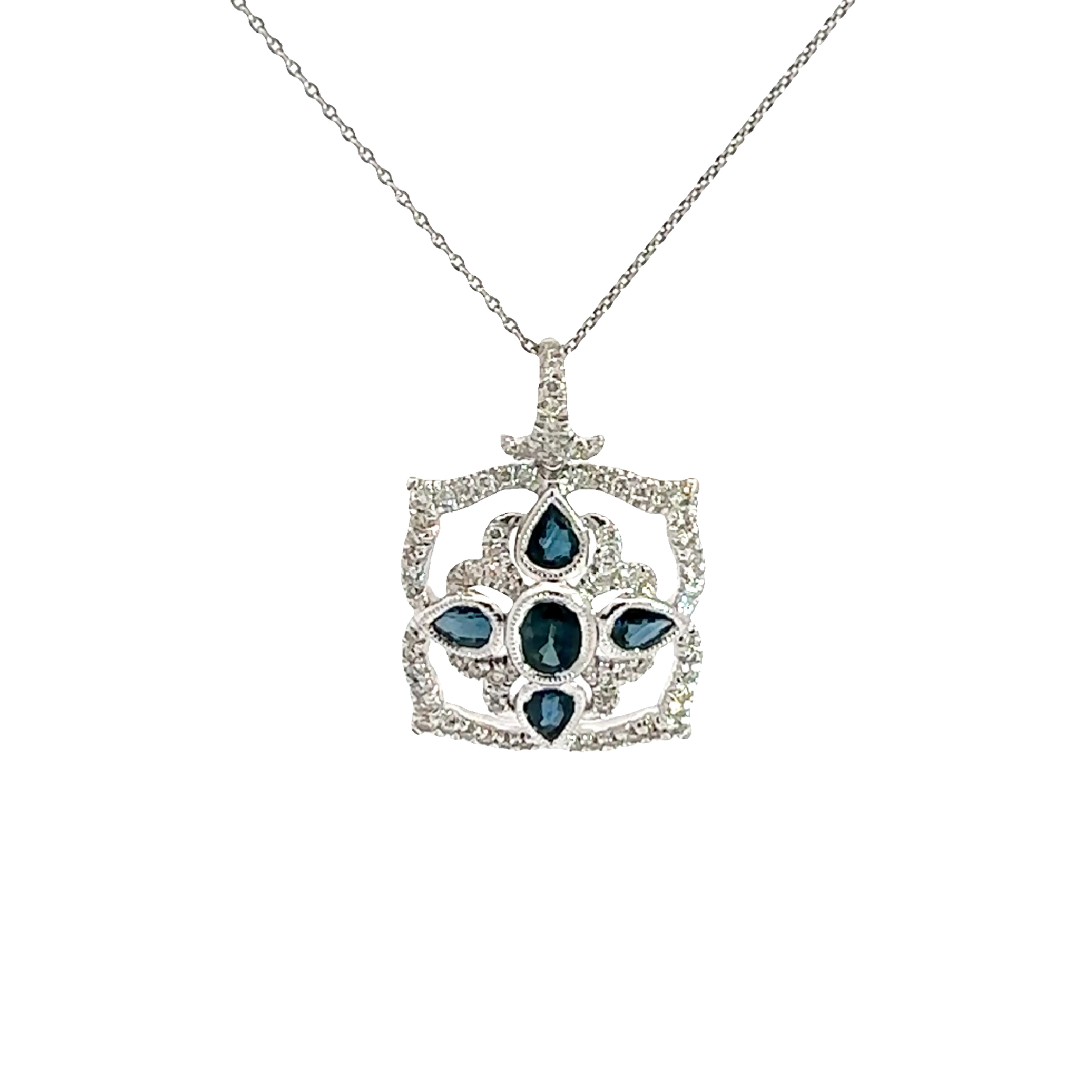 Estate Gabriel & Co 14k White gold 1.09ctw Sapphire and 0.50ctw Diamond Pendant Necklace