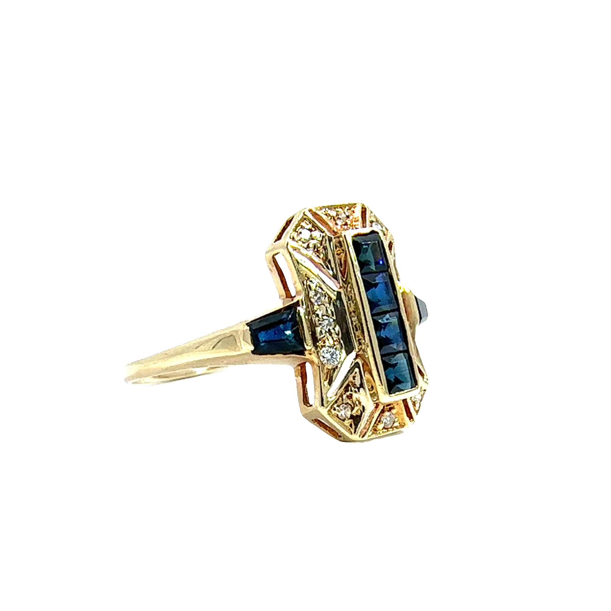 Vintage 14k Yellow Gold 0.52ctw Sapphire and 0.08 Diamond Ring