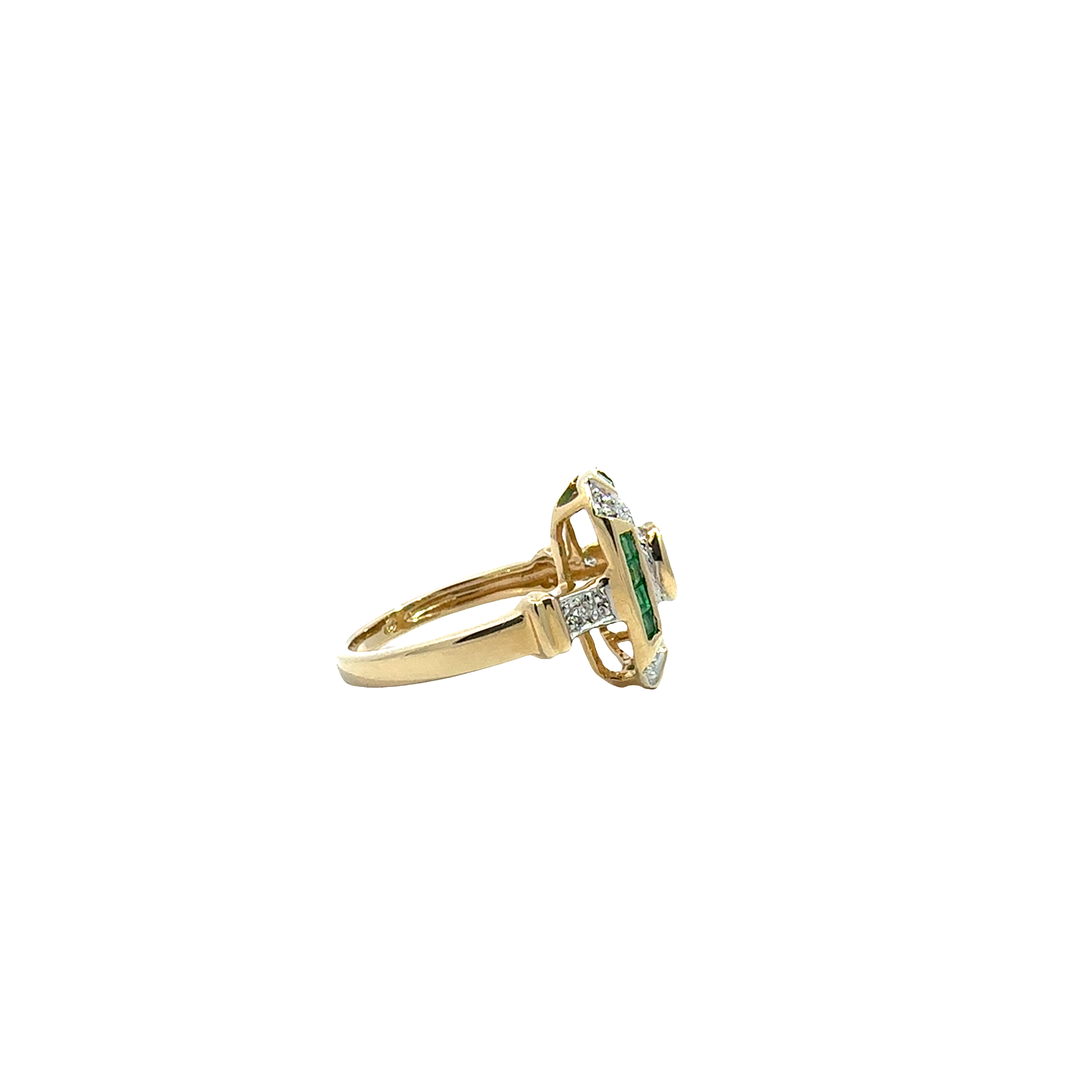 Vintage 14k Yellow Gold 0.28ctw Emerald and 0.07ctwDiamond Ring