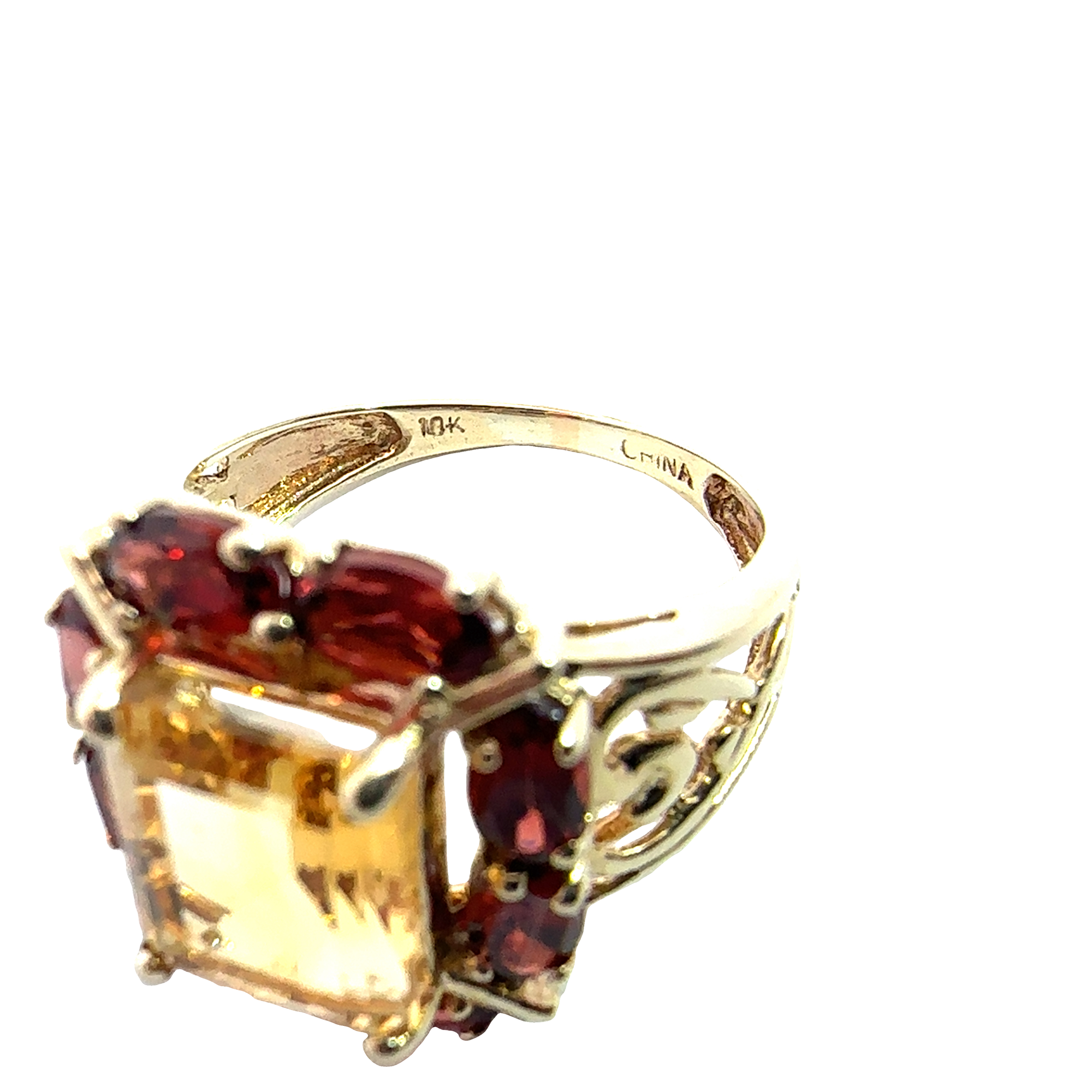 Estate 10k Yellow Gold Citrine and Garnet Ring