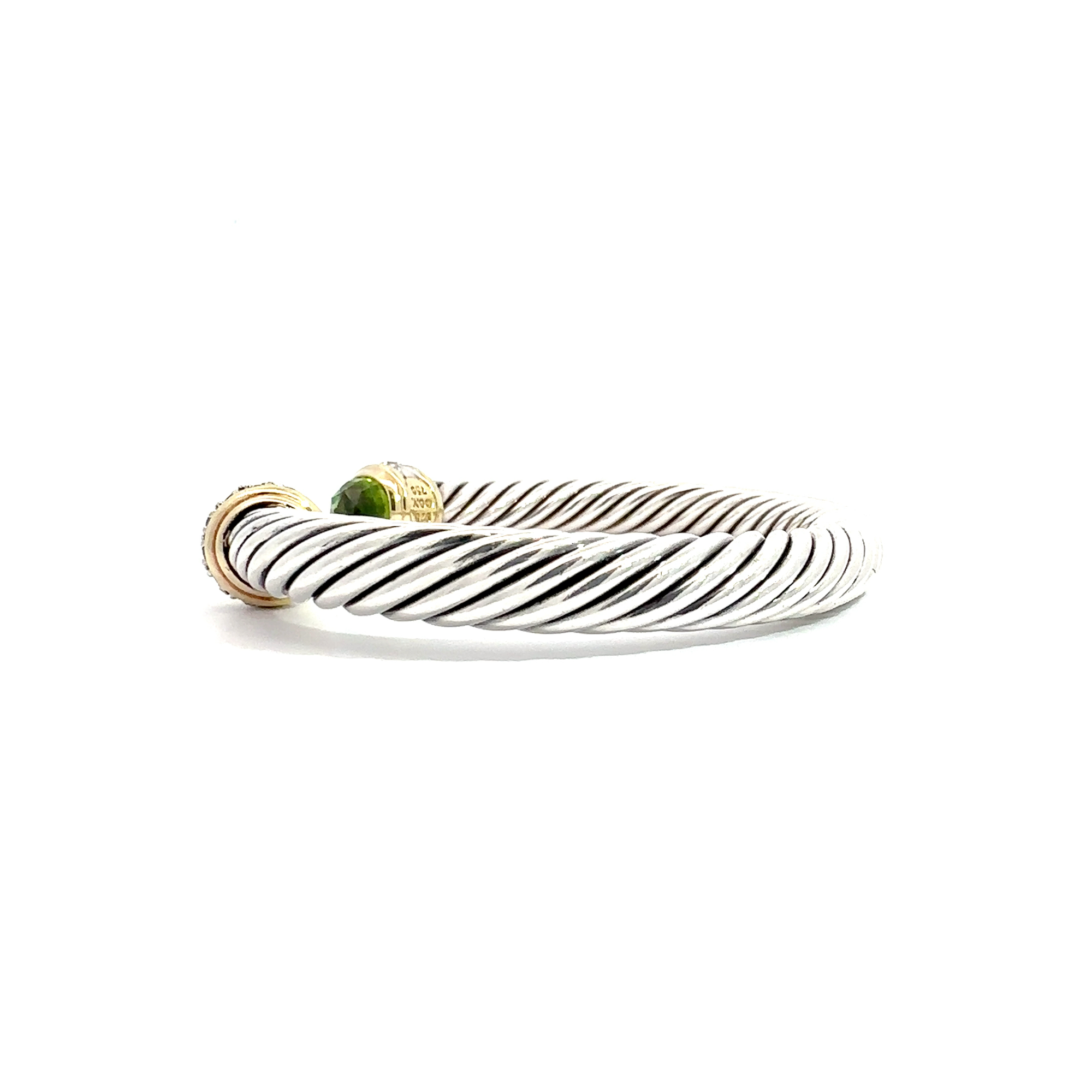 Estate David Yurman Sterling Silver and 18k Yellow Gold Diamond and Peridot Cuff