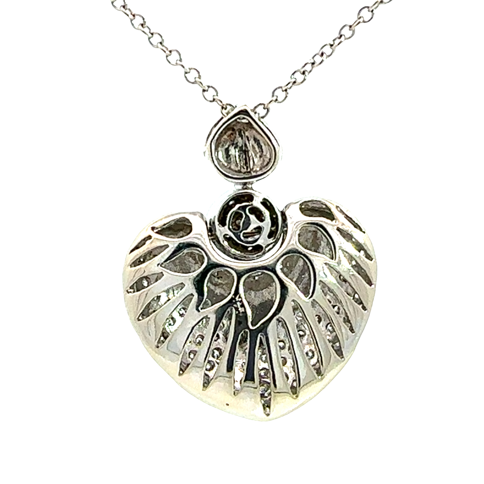 Estate 14k White Gold 1.34ctw Pave Diamond Heart Necklace