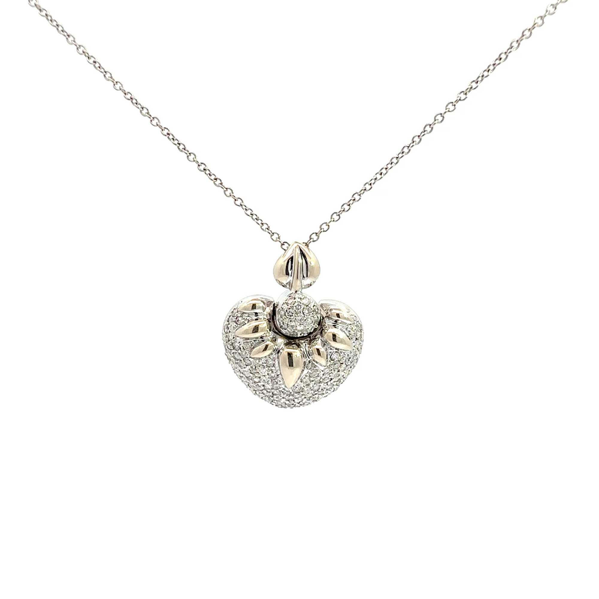 Estate 14k White Gold 1.34ctw Pave Diamond Heart Necklace