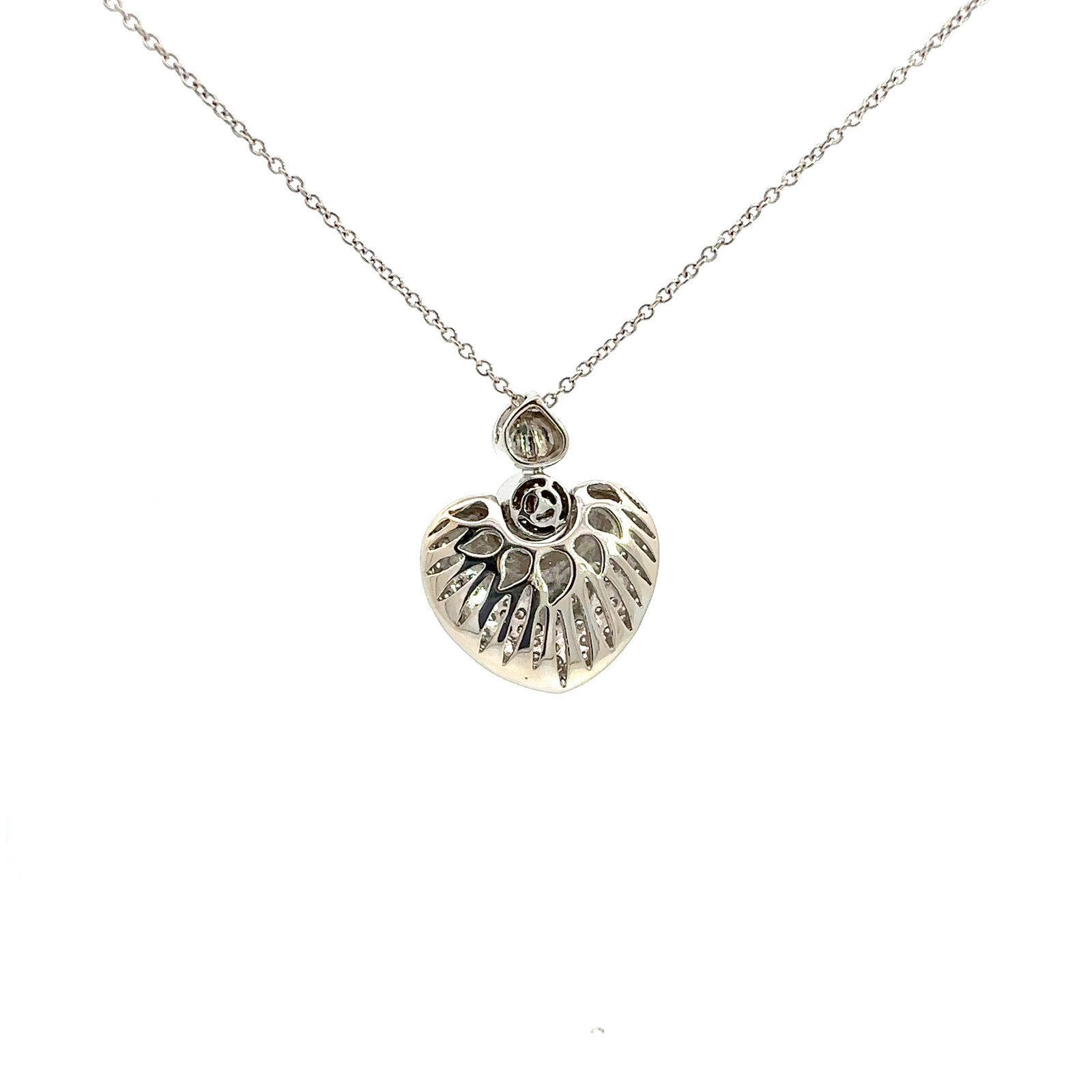 Estate 14k White Gold 1.34ctw Pave Diamond Heart Necklace