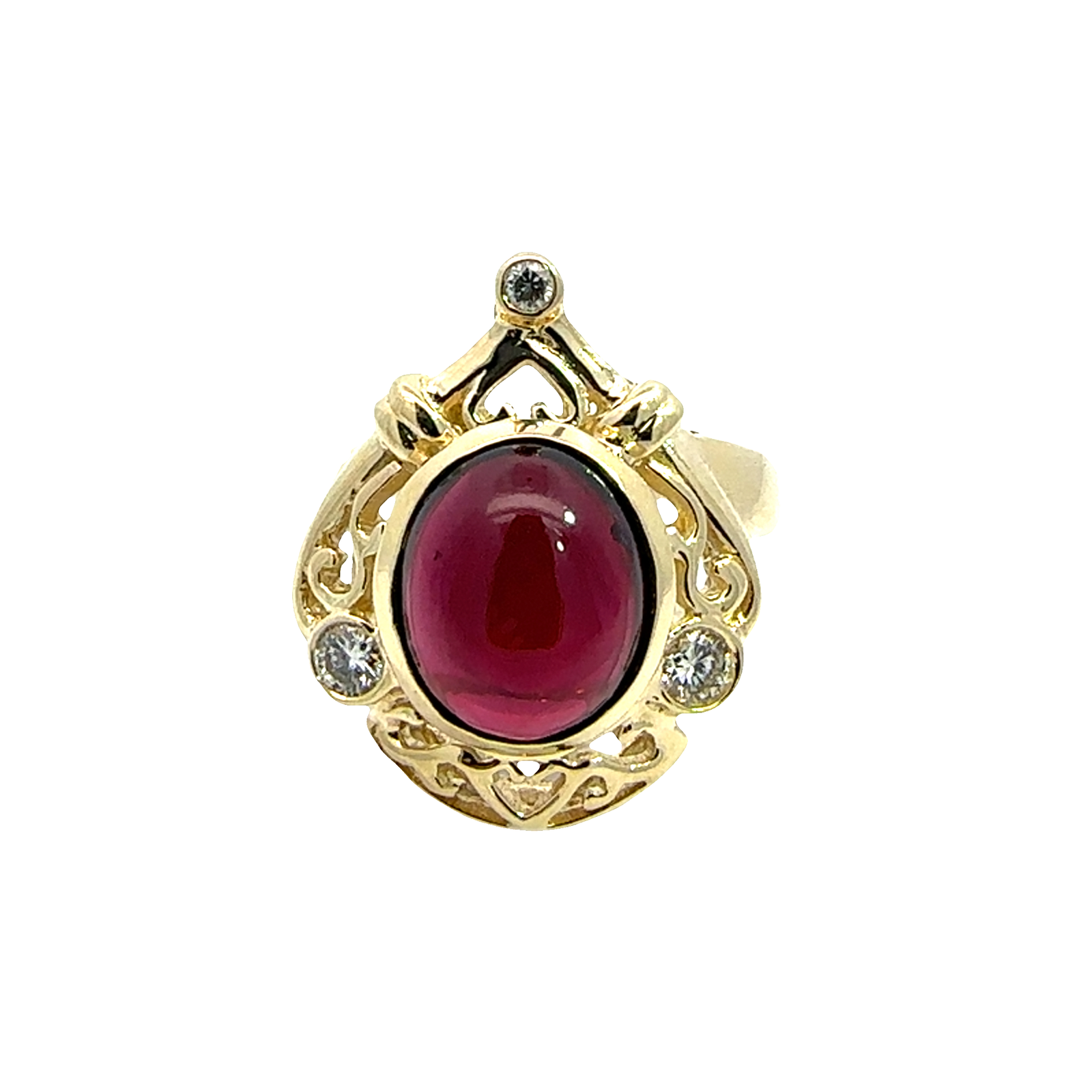 Vintage 14k Yellow Gold 3.95ctw Cabochon Garnet and Diamond Ring