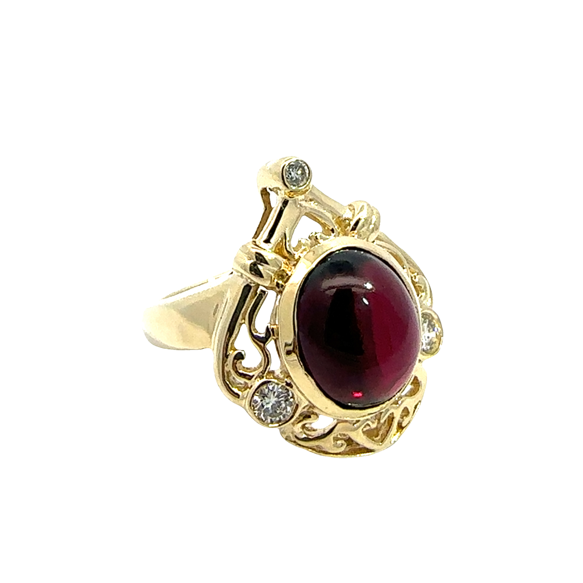 Vintage 14k Yellow Gold 3.95ctw Cabochon Garnet and Diamond Ring