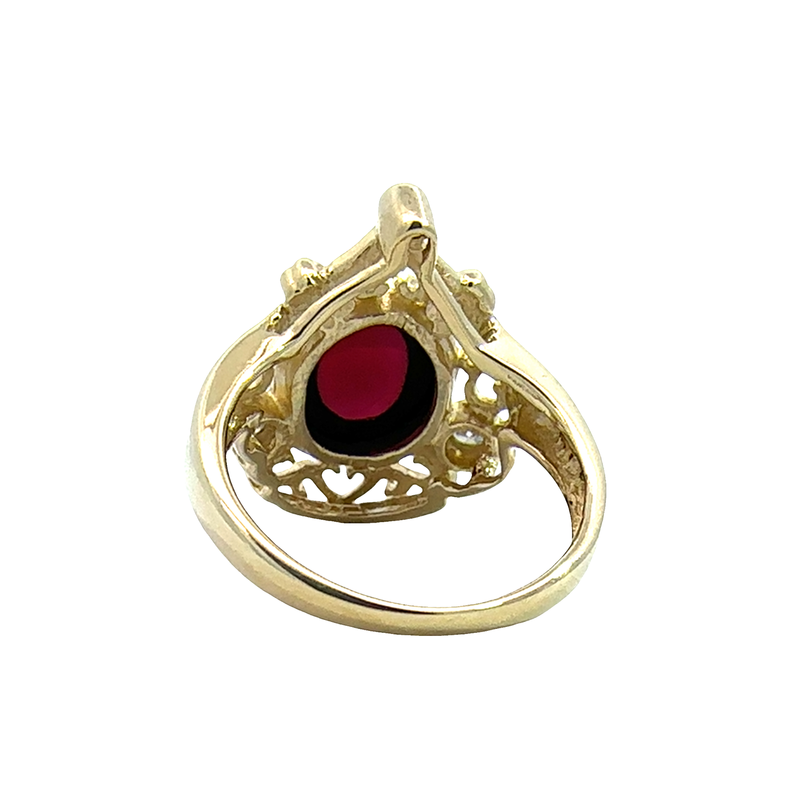 Vintage 14k Yellow Gold 3.95ctw Cabochon Garnet and Diamond Ring