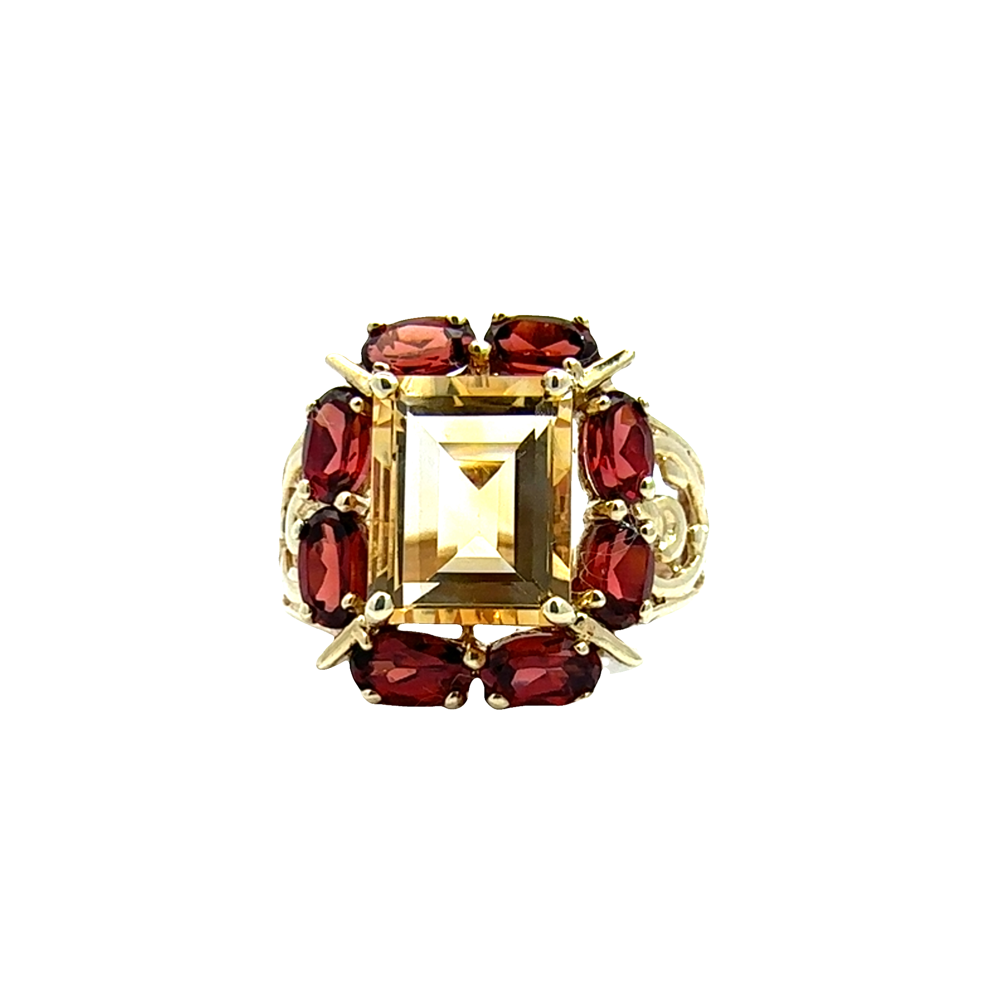 Estate 10k Yellow Gold Citrine and Garnet Ring