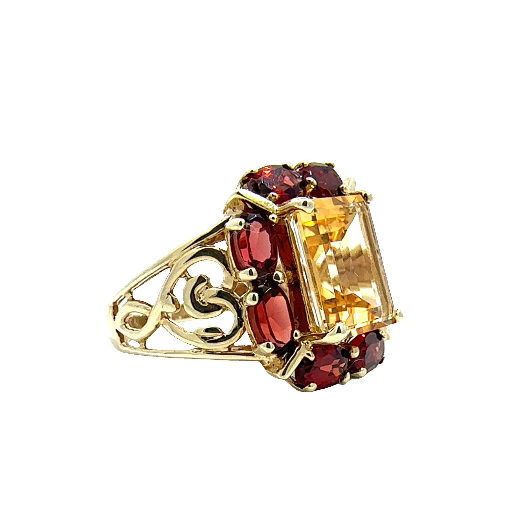 Estate 10k Yellow Gold Citrine and Garnet Ring