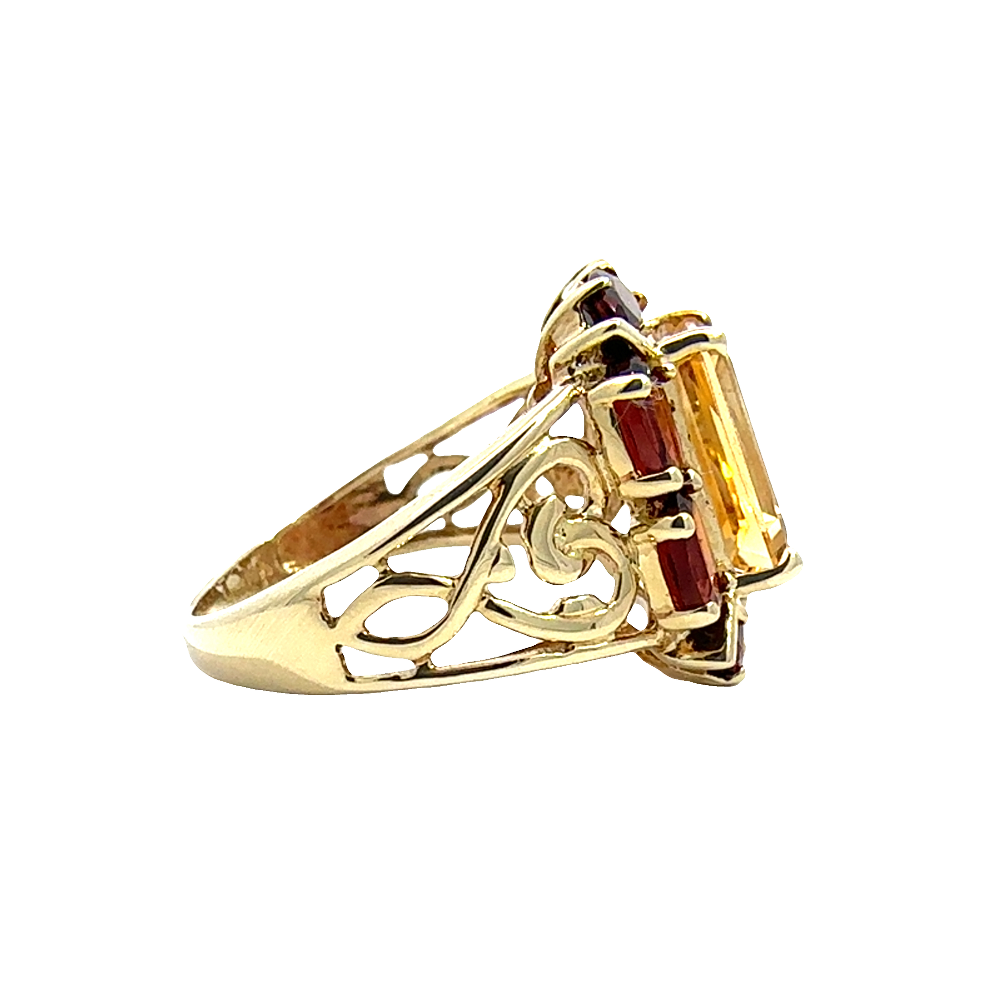 Estate 10k Yellow Gold Citrine and Garnet Ring