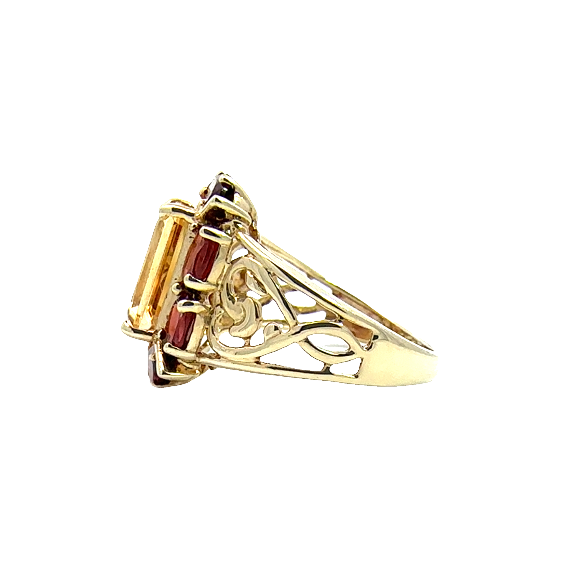 Estate 10k Yellow Gold Citrine and Garnet Ring