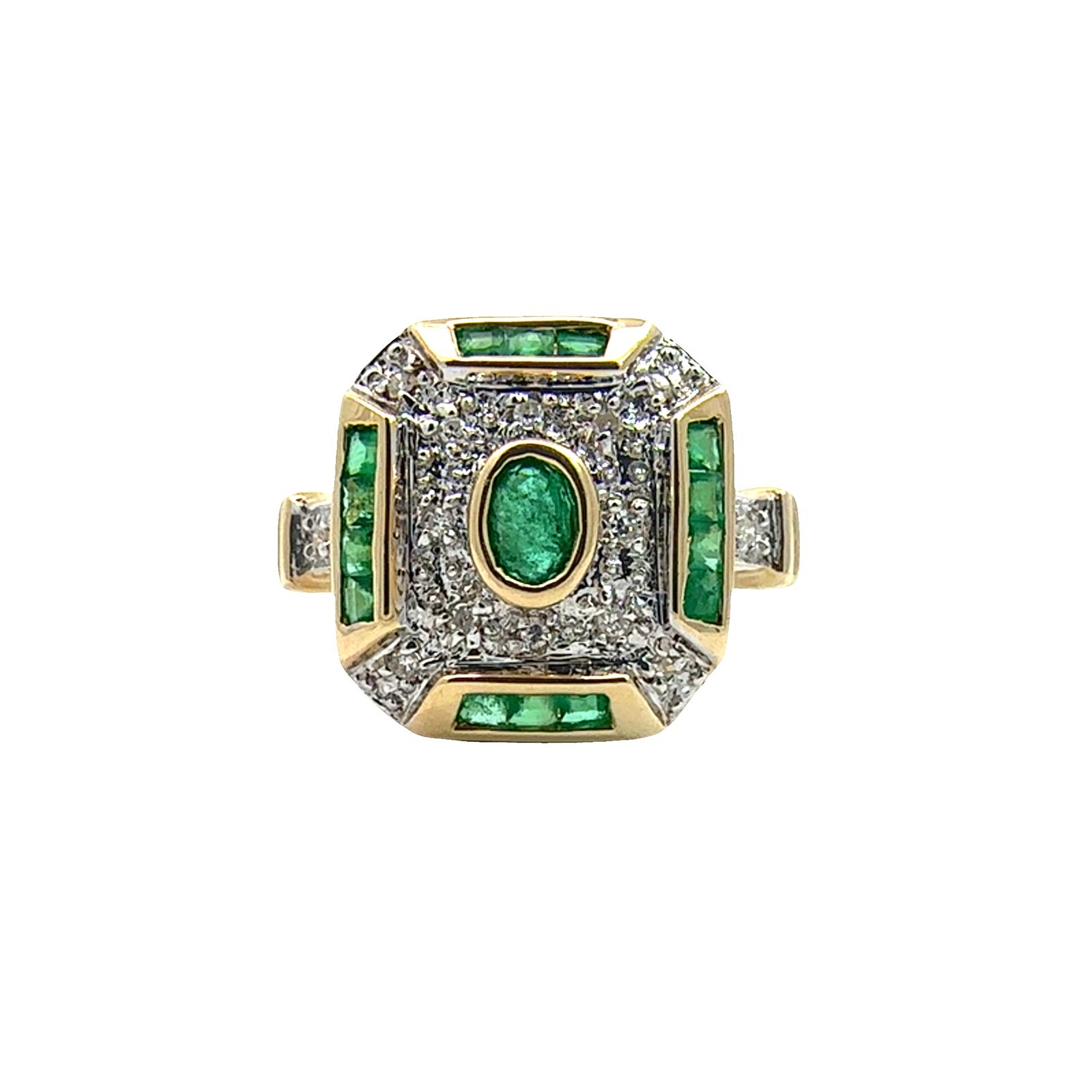 Vintage 14k Yellow Gold 0.28ctw Emerald and 0.07ctwDiamond Ring