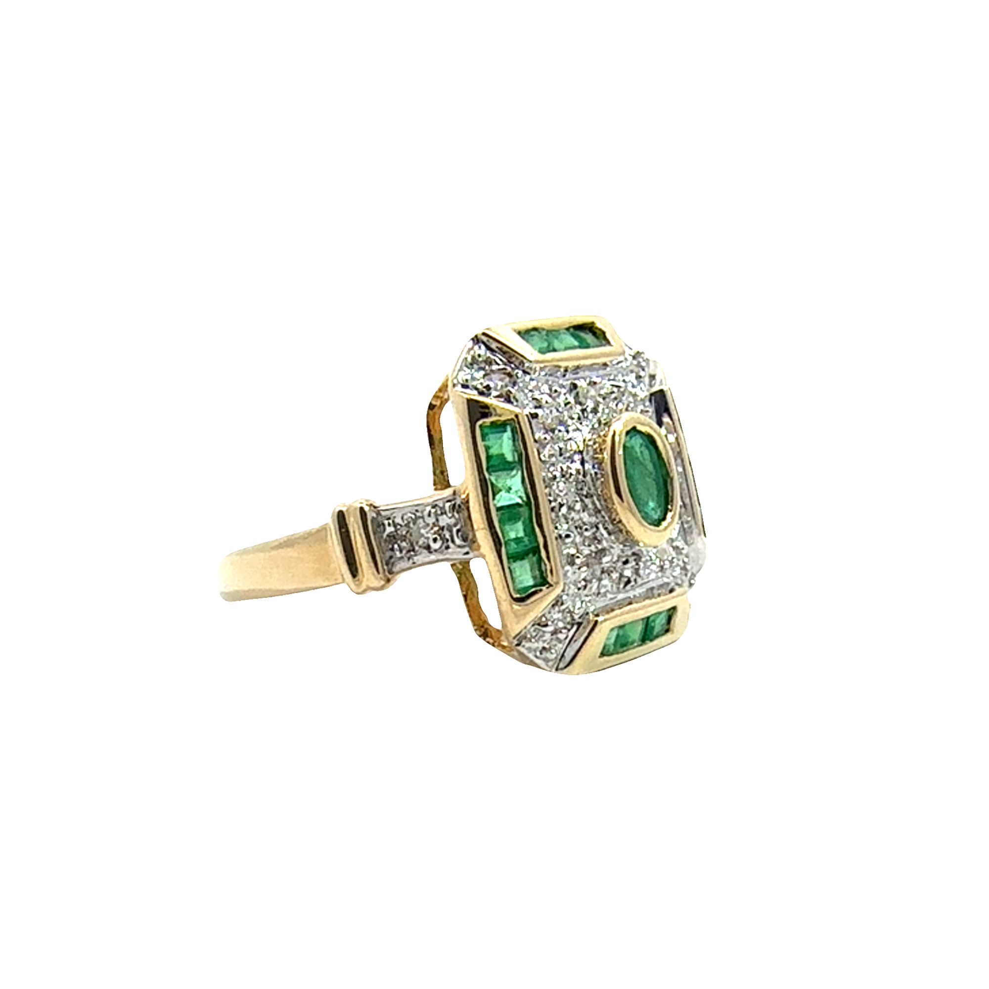 Vintage 14k Yellow Gold 0.28ctw Emerald and 0.07ctwDiamond Ring