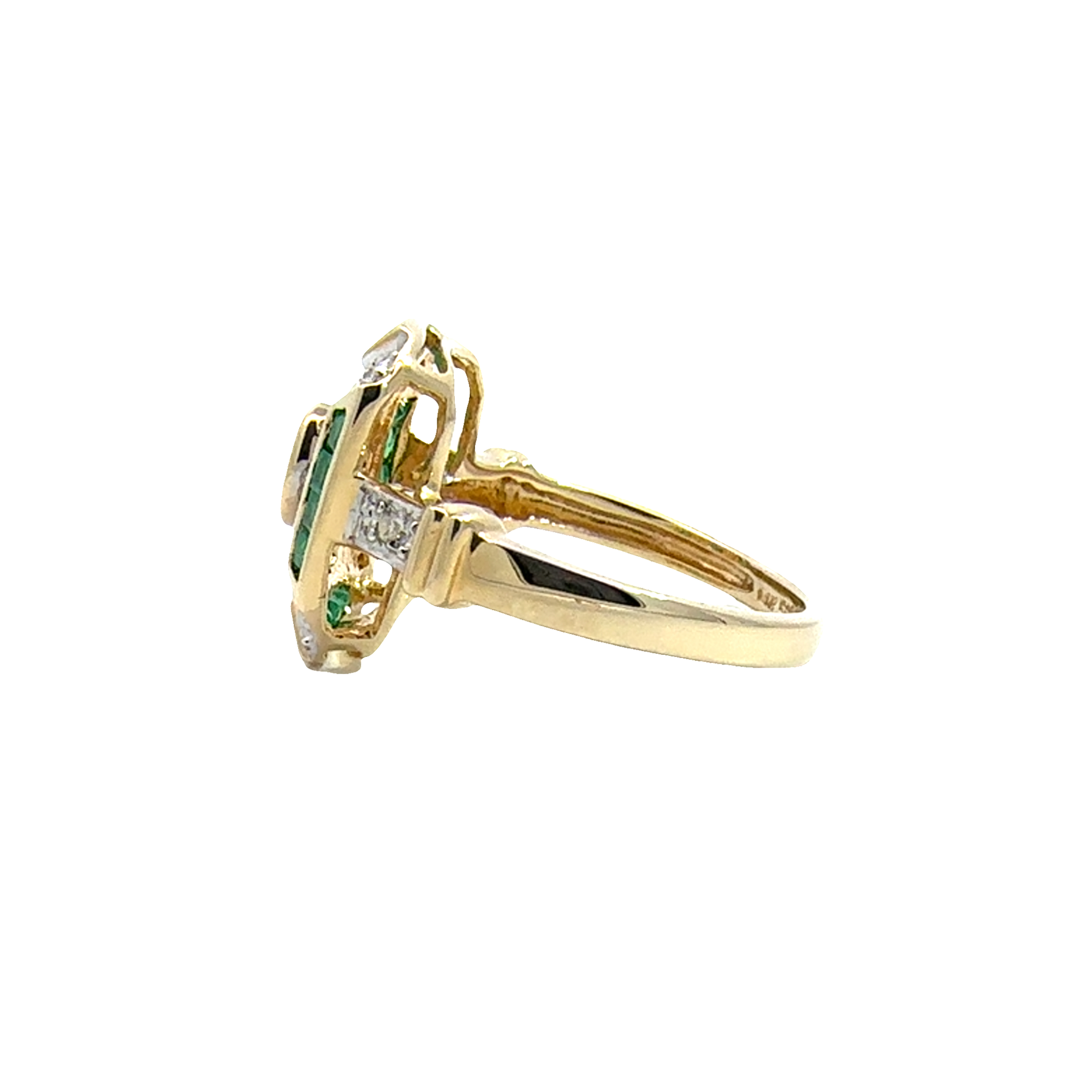 Vintage 14k Yellow Gold 0.28ctw Emerald and 0.07ctwDiamond Ring