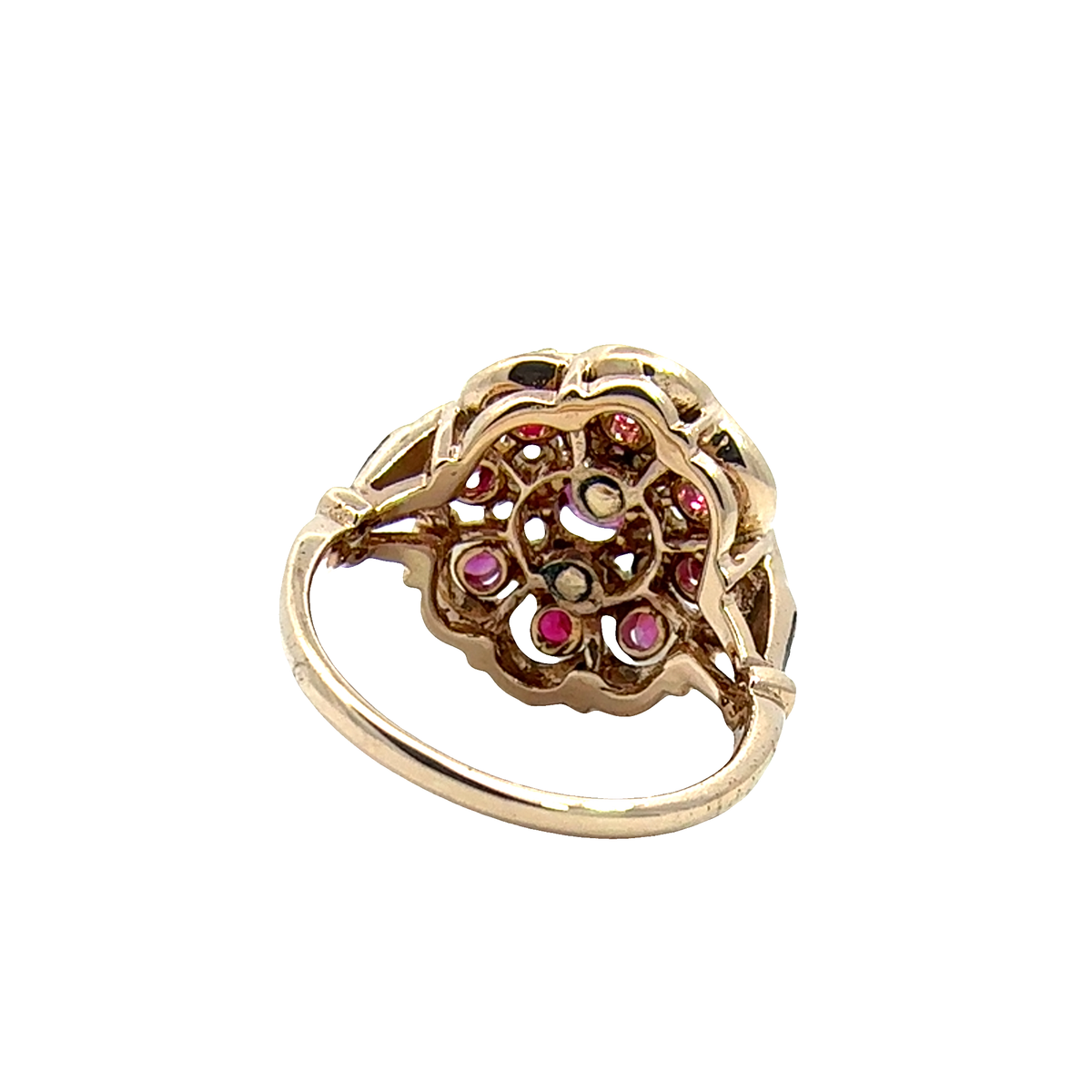 Vintage 10k Yellow Gold 1.20ctw Ruby and 0.30ctw Diamond Black Enamel Ring