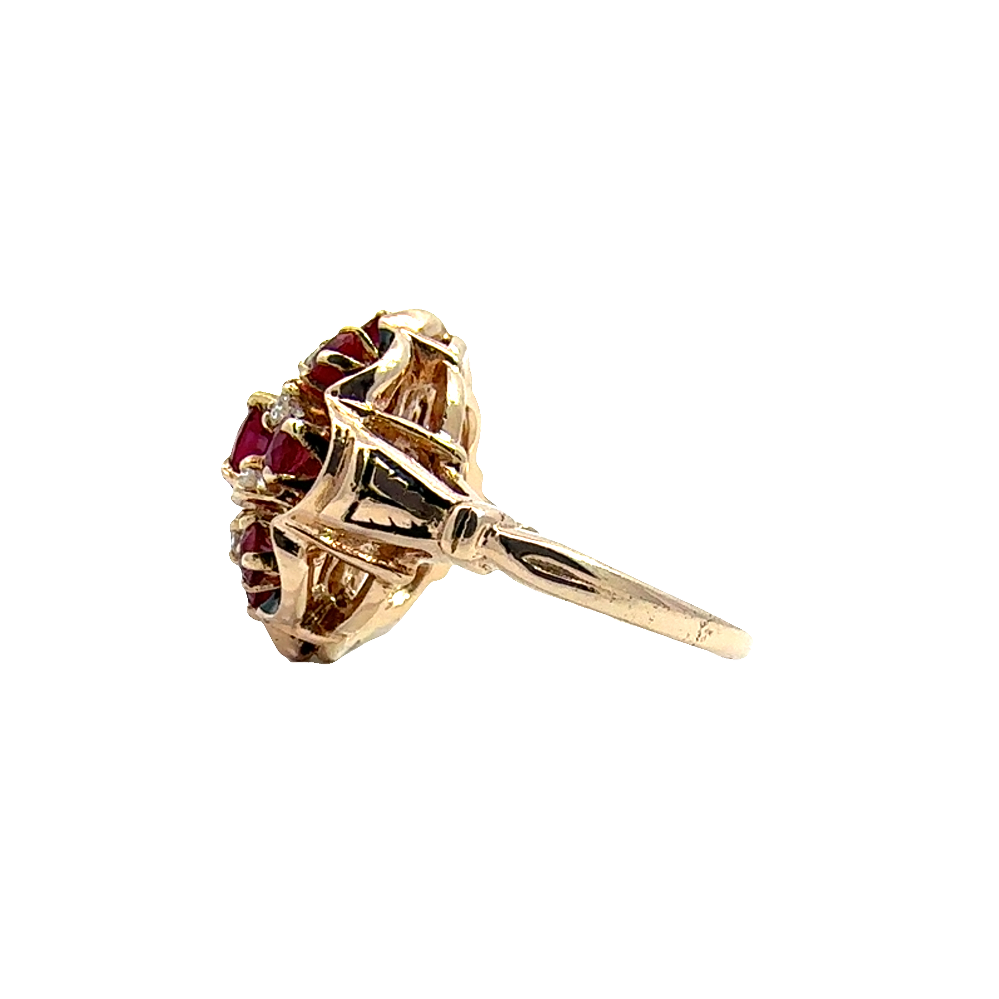 Vintage 10k Yellow Gold 1.20ctw Ruby and 0.30ctw Diamond Black Enamel Ring