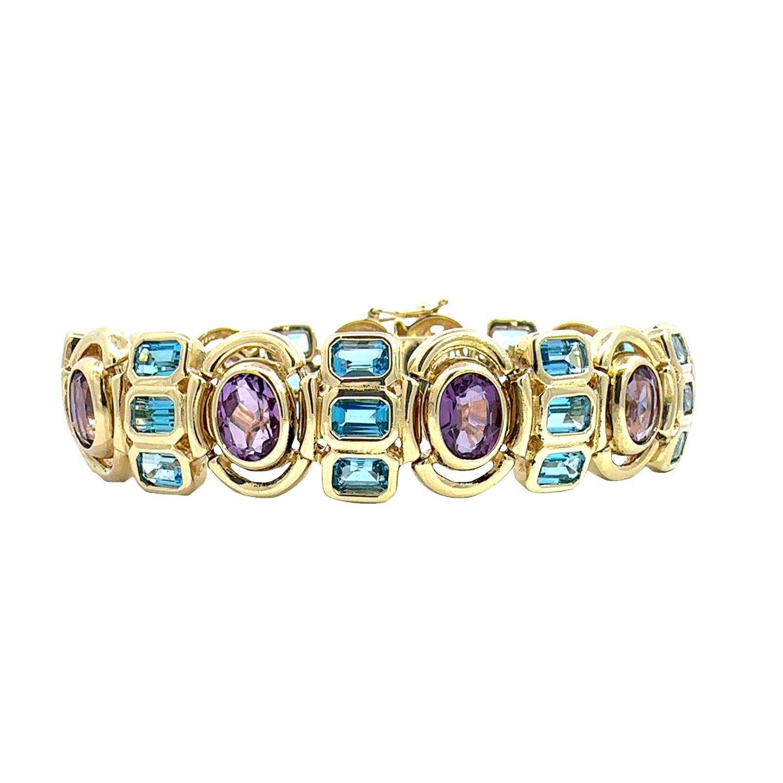 Estate 14k Yellow Gold Bezel Set Amethyst and Topaz Bracelet