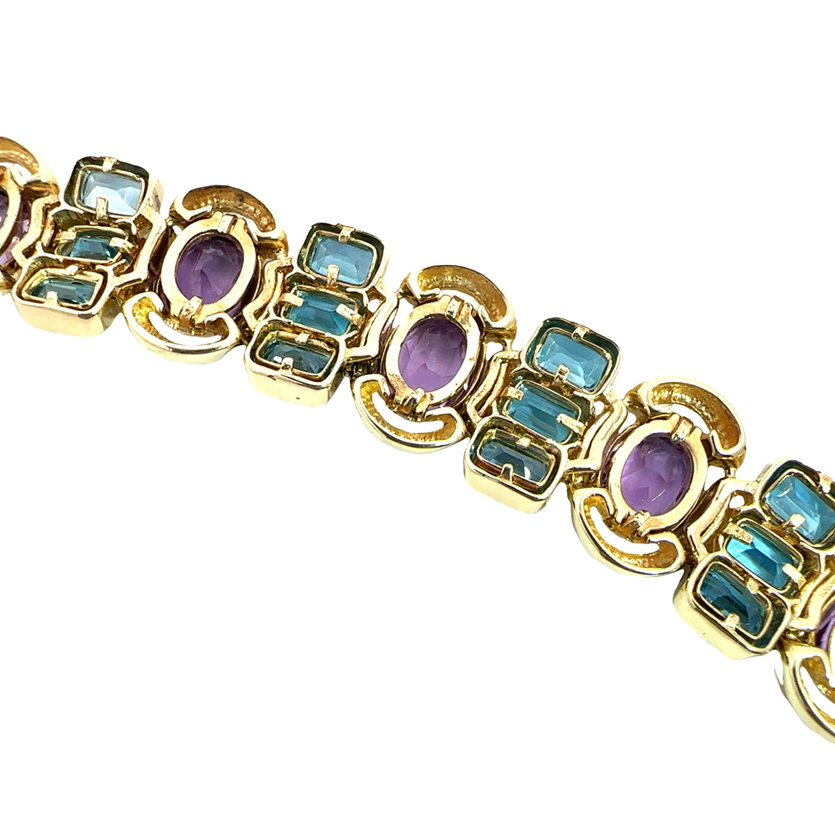 Estate 14k Yellow Gold Bezel Set Amethyst and Topaz Bracelet