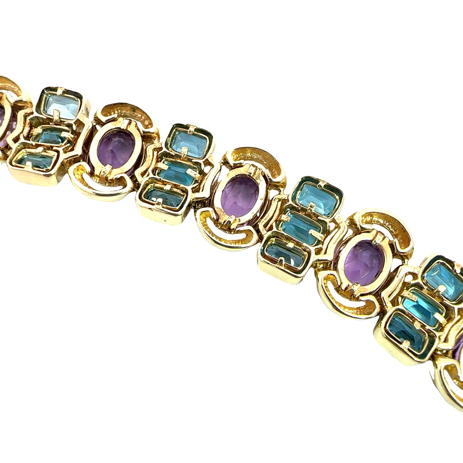 Estate 14k Yellow Gold Bezel Set Amethyst and Topaz Bracelet