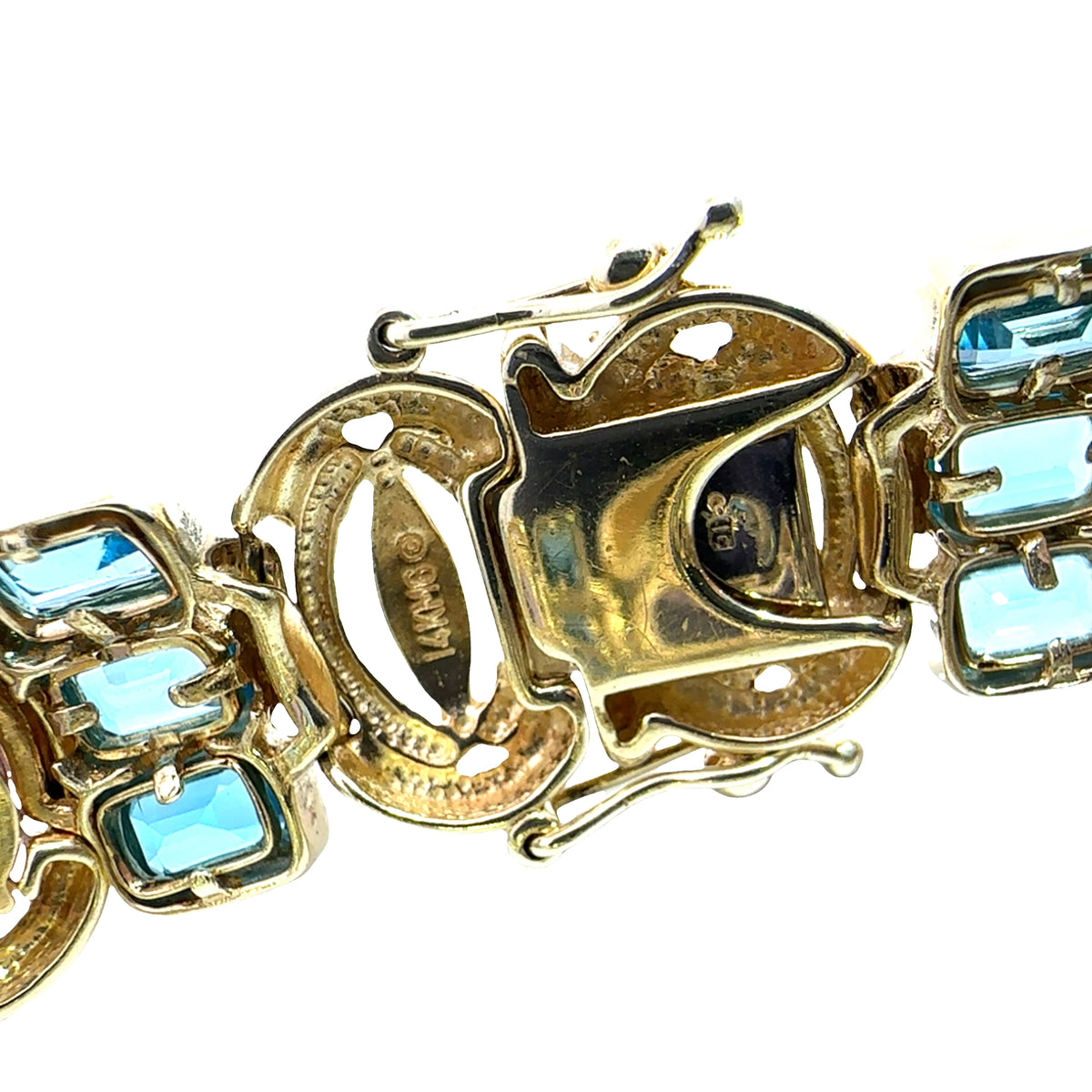 Estate 14k Yellow Gold Bezel Set Amethyst and Topaz Bracelet